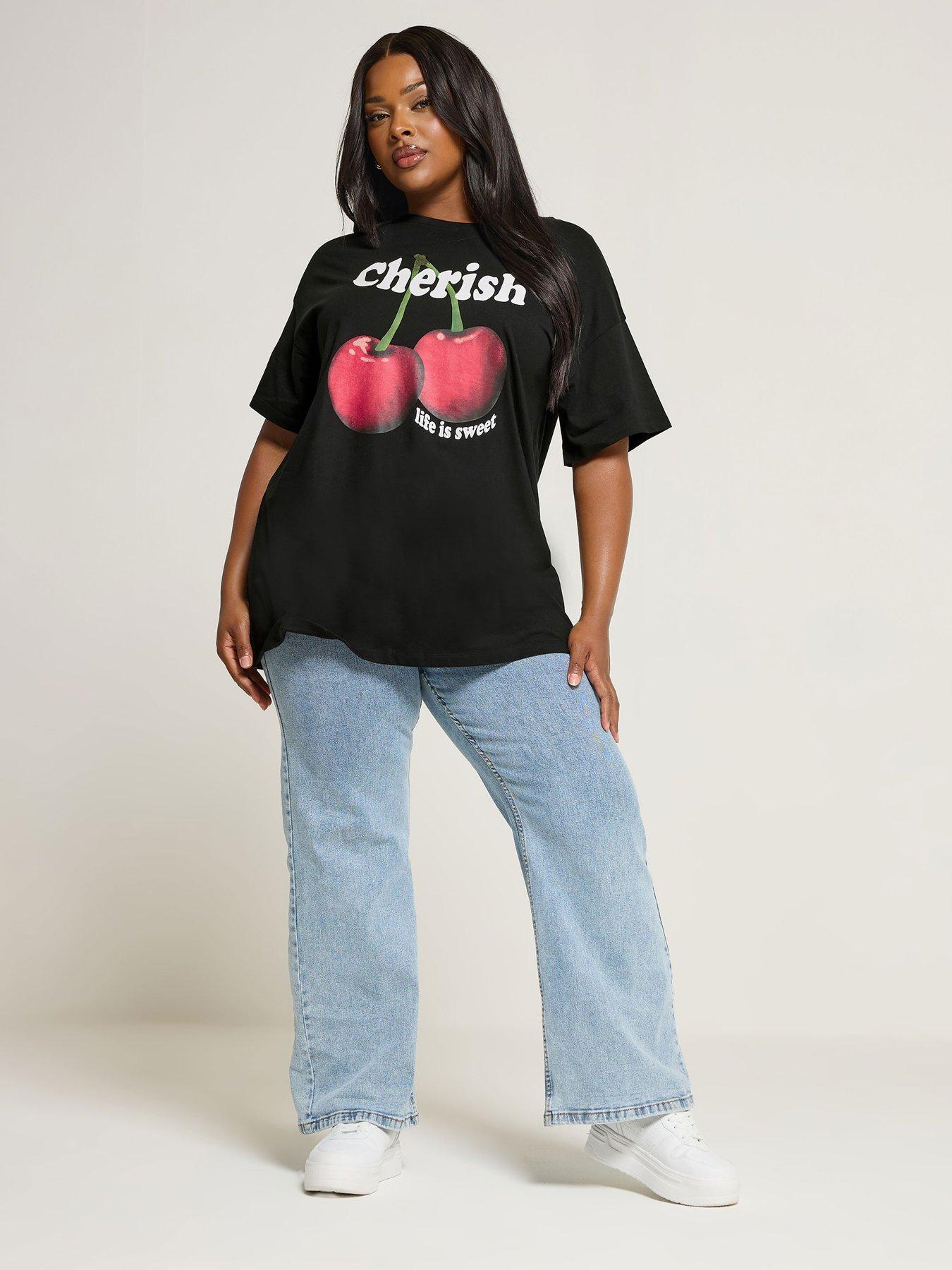 Image 3 of 5 of Yours Curve Placement Print Relaxed T-Shirt - Black