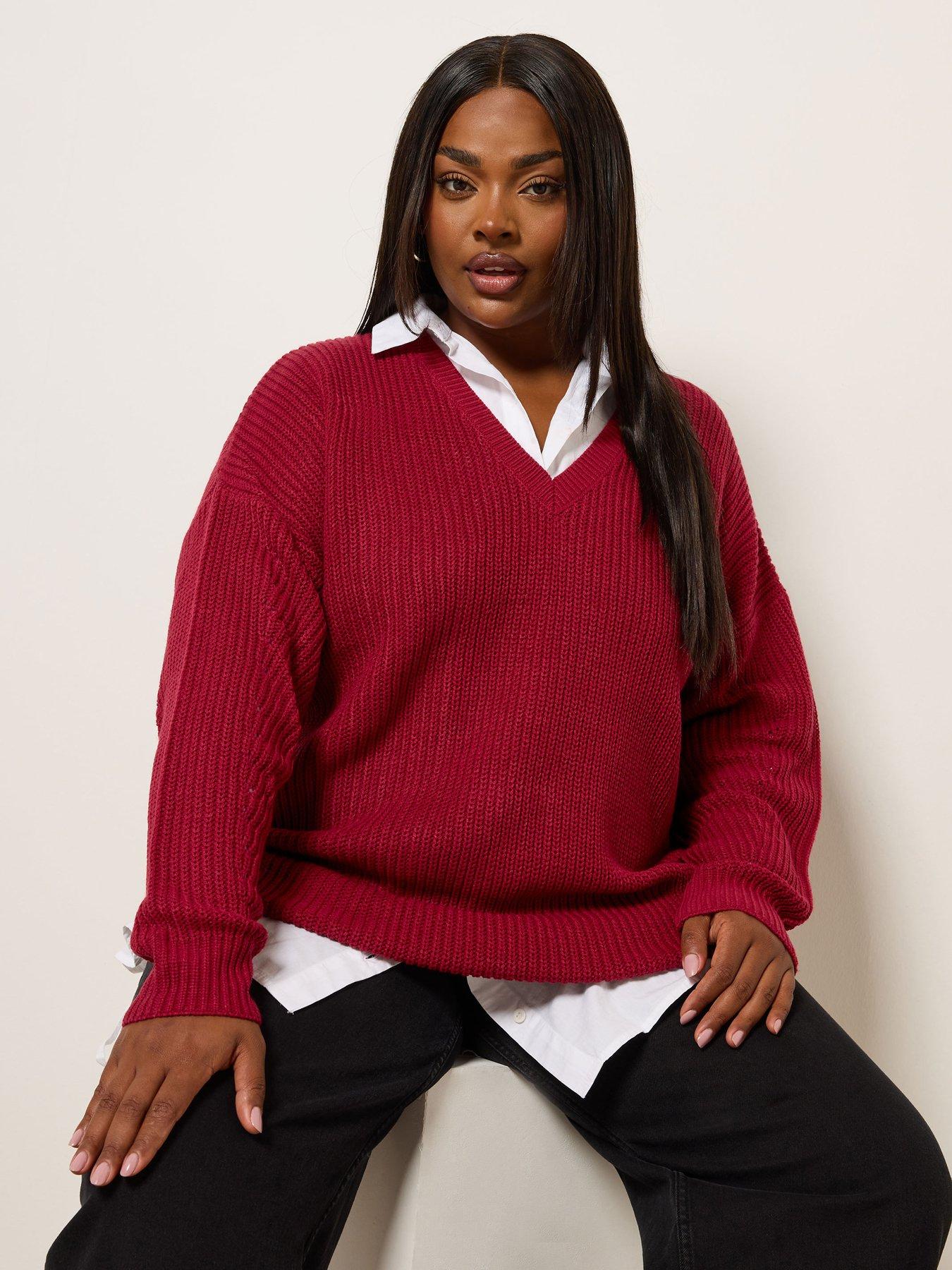 undefined Curve Drop Shoulder Jumper - Red