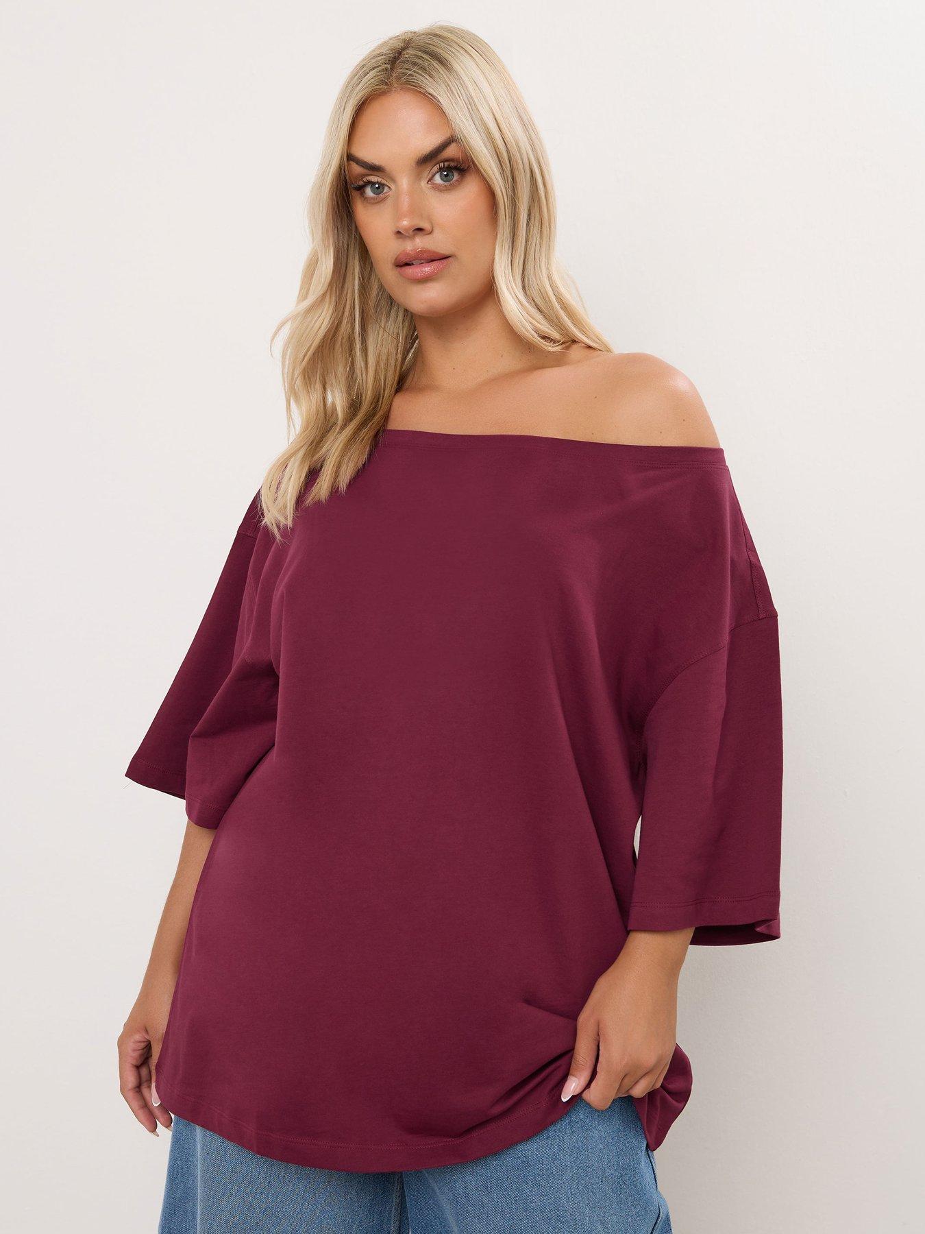 undefined Curve Slash Neck T-Shirt - Red