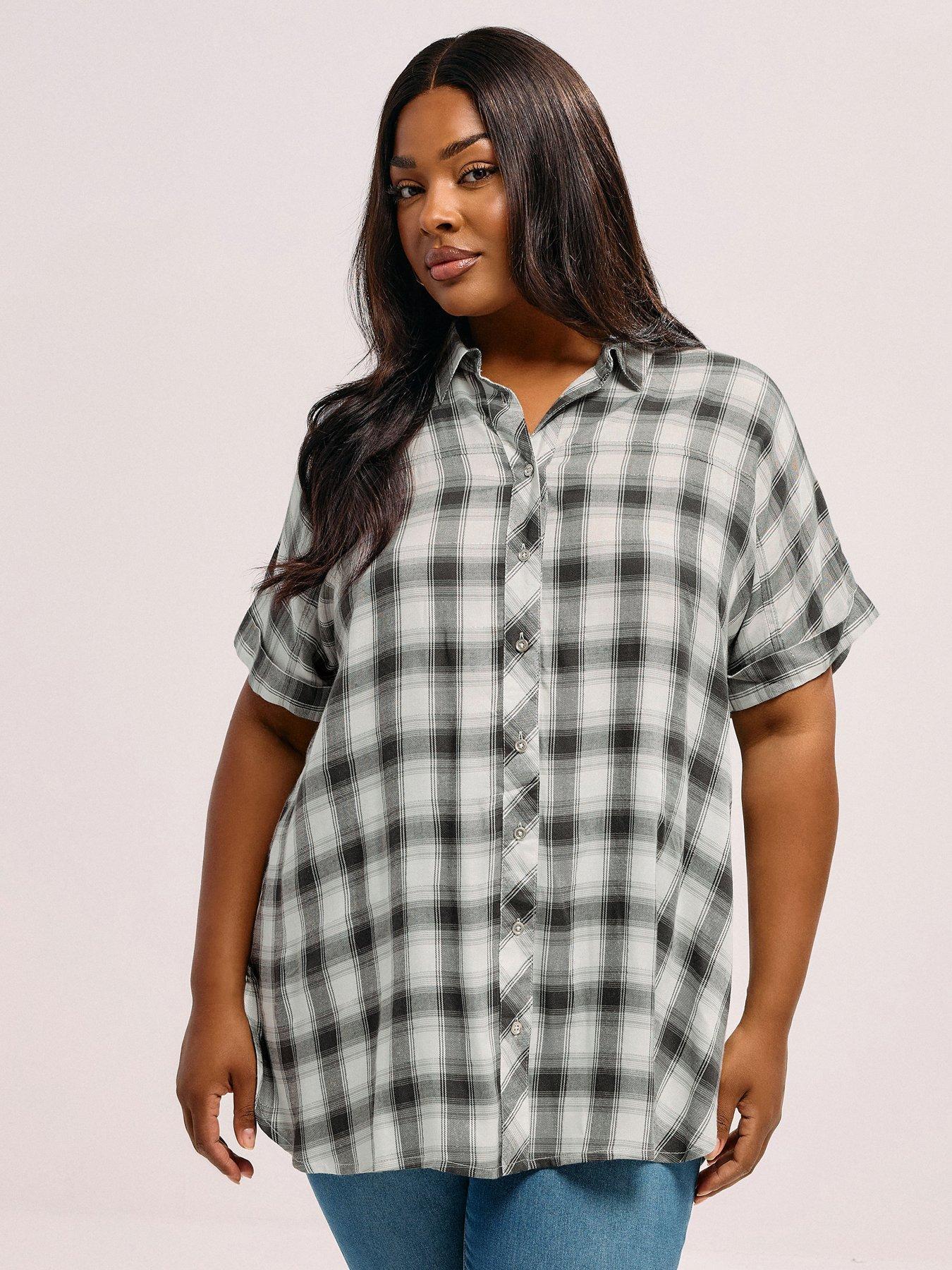 Yours Curve Short Sleeve Check Shirt - Black
