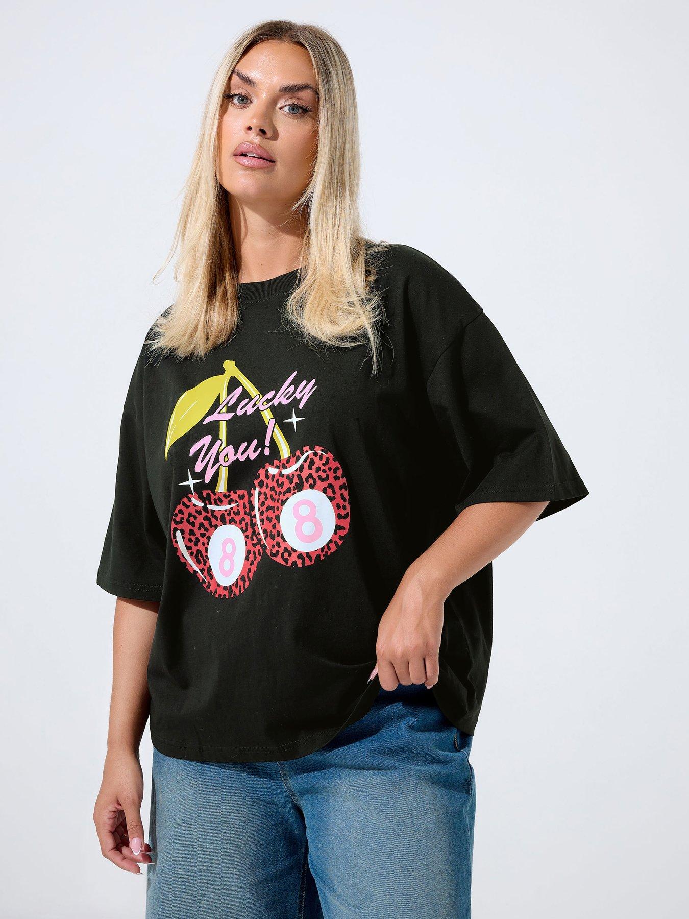 undefined Curve Cherry Graphic T-Shirt - Black