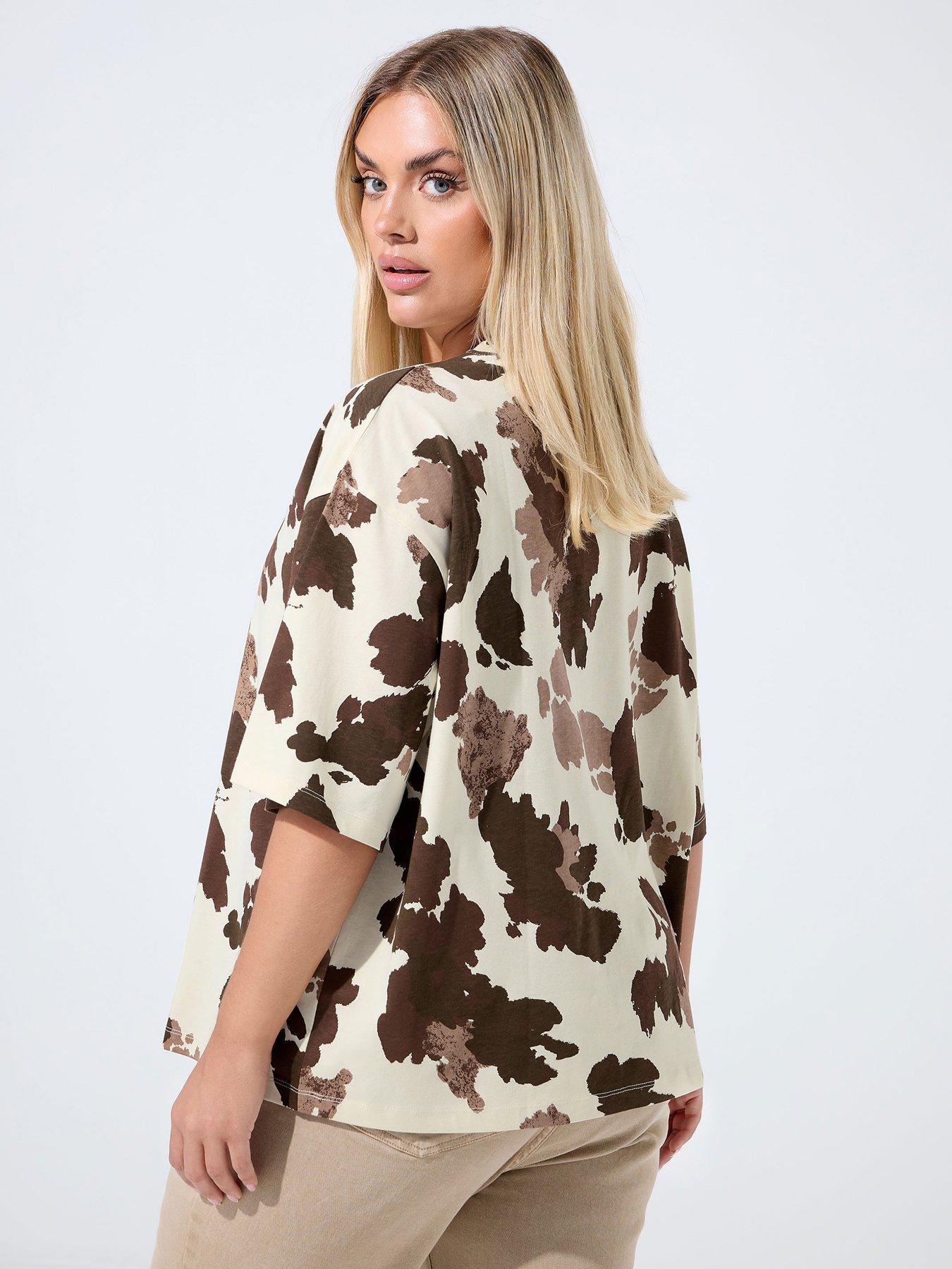 Image 2 of 5 of Yours Curve Cow Print T-Shirt - White