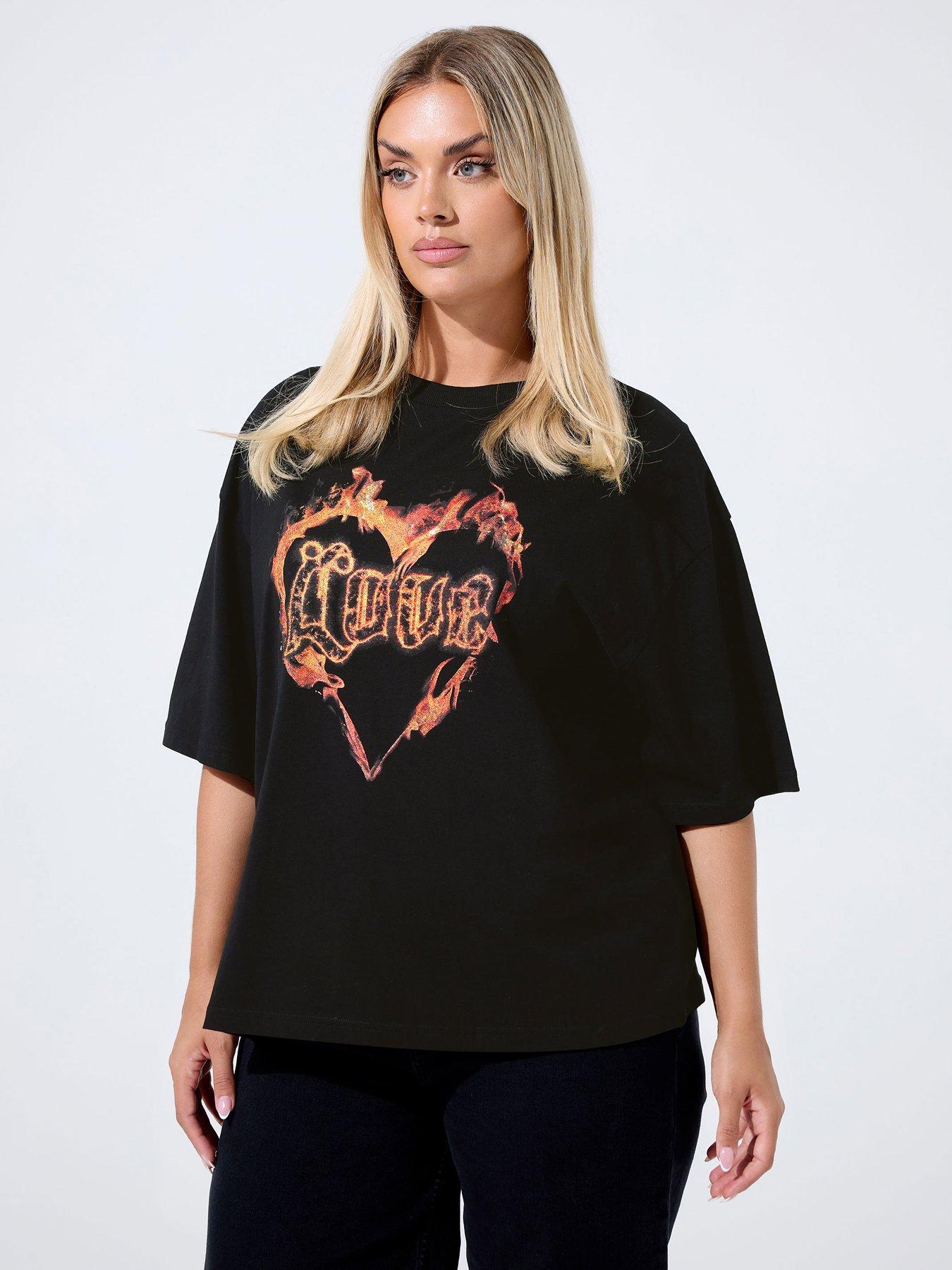 undefined Curve Heart Fire T-Shirt - Black