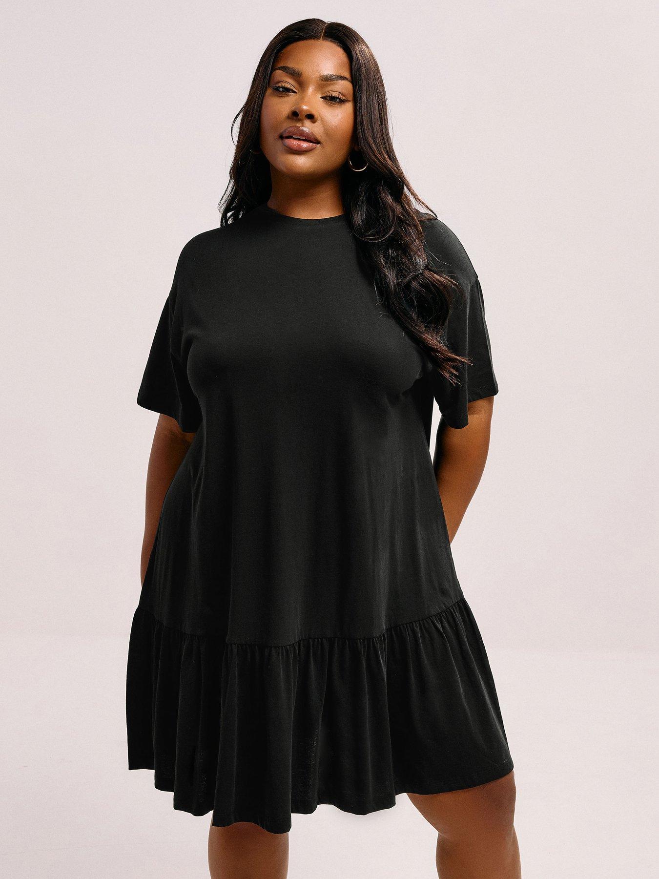 undefined Curve Peplum Drop Shoulder Dress - Black