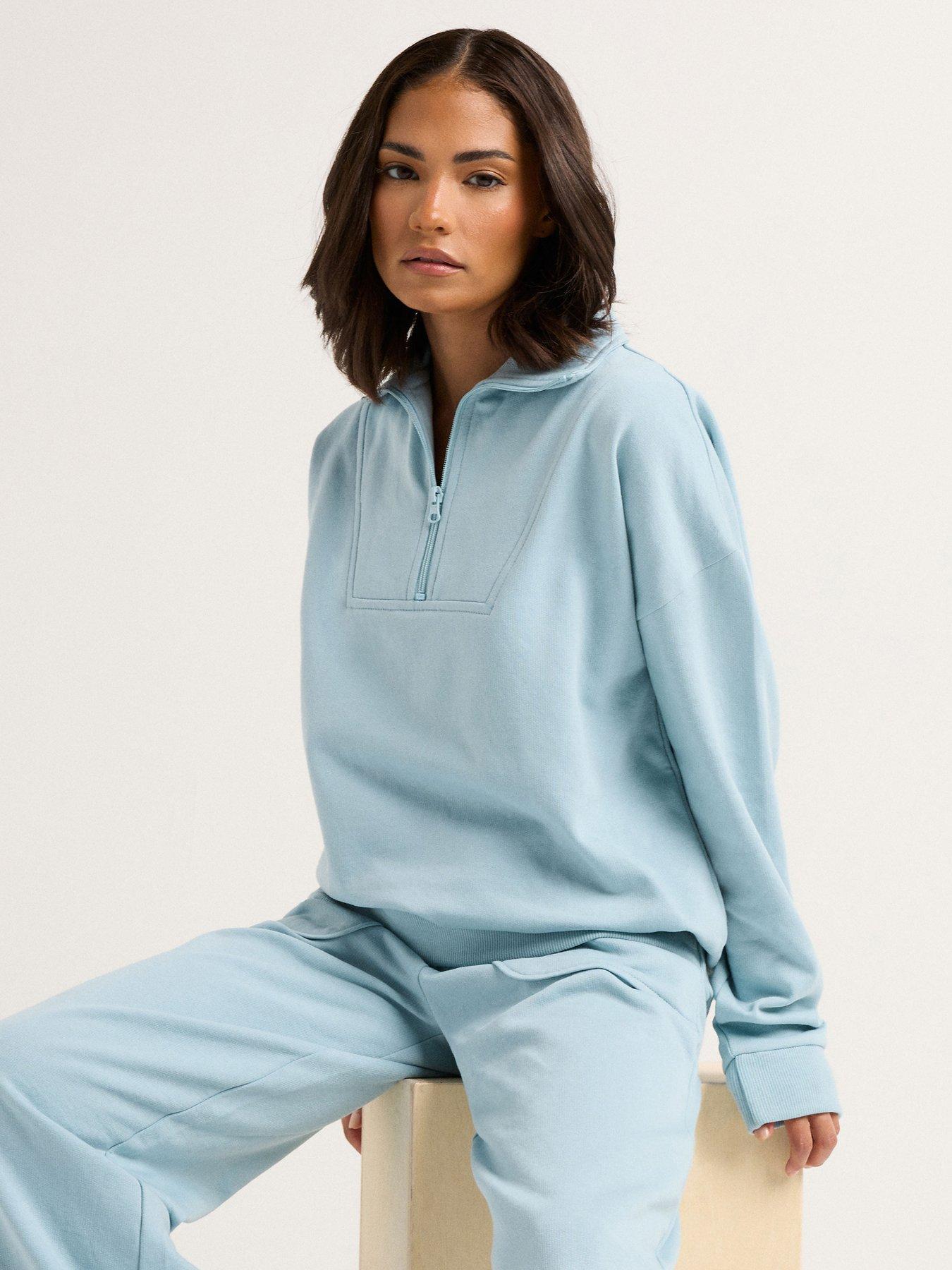 undefined Petite Funnel Neck Zip Sweatshirt - Blue