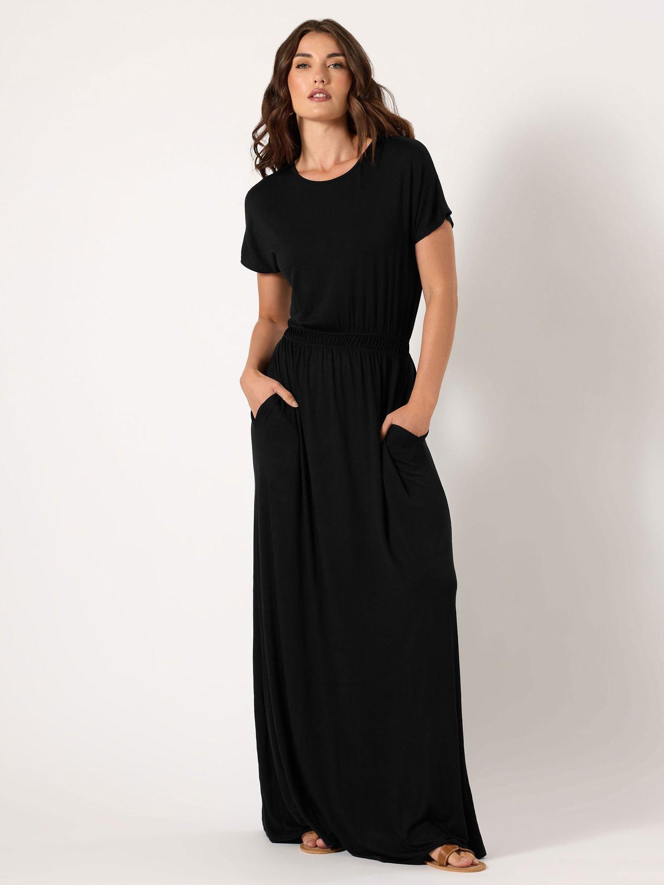 undefined Shirred Waist Maxi Dress - Black