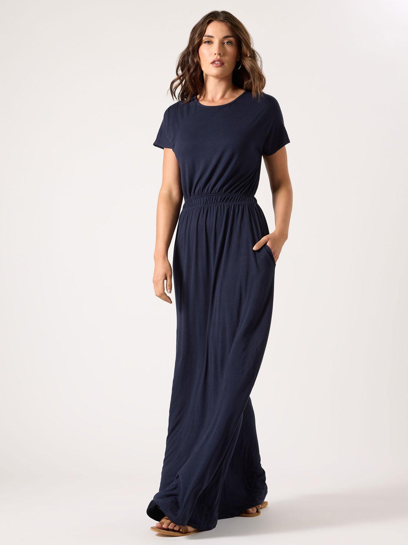 undefined Shirred Waist Maxi Dress - Blue