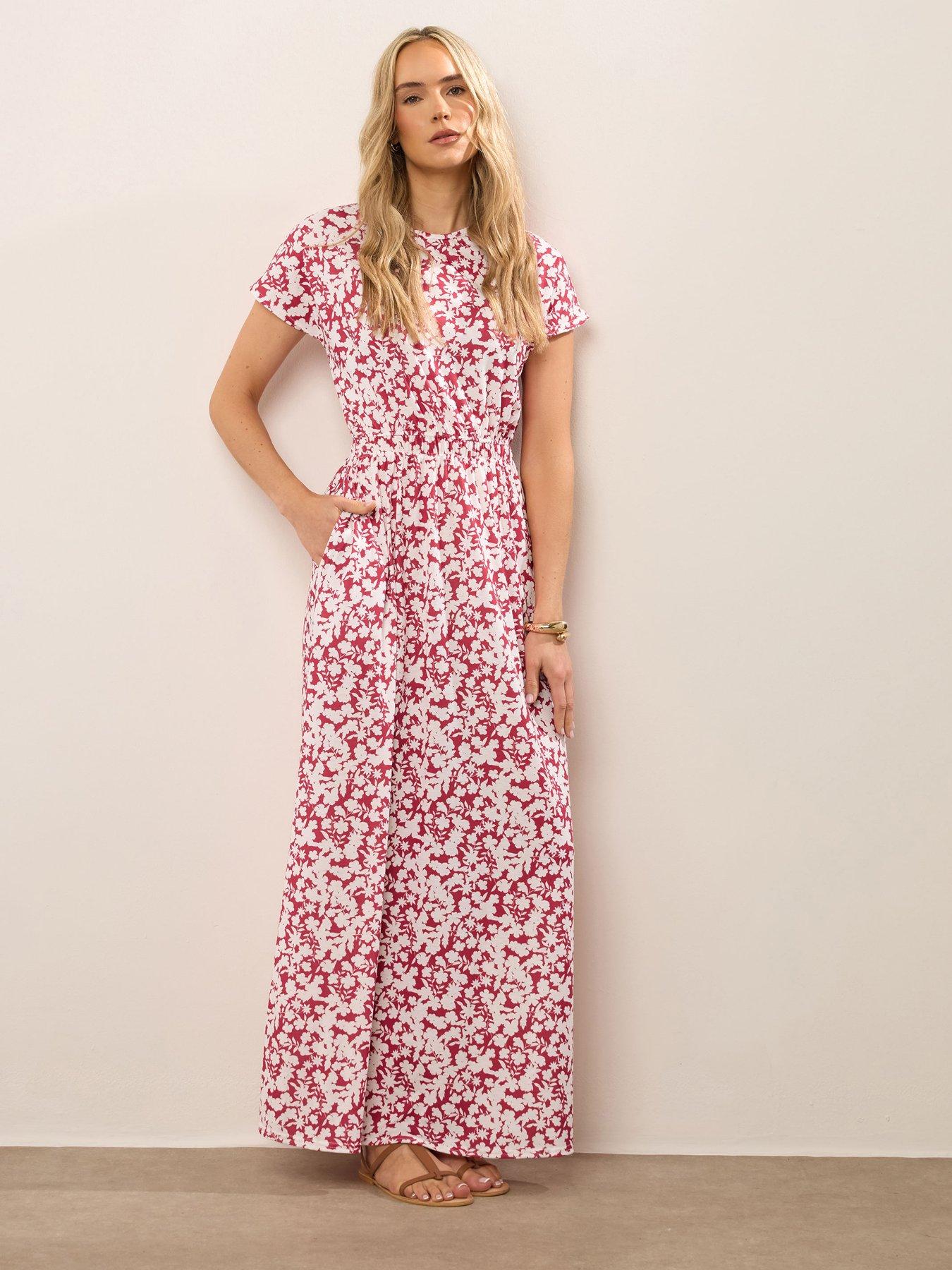 undefined Shirred Waist Maxi Dress - Red