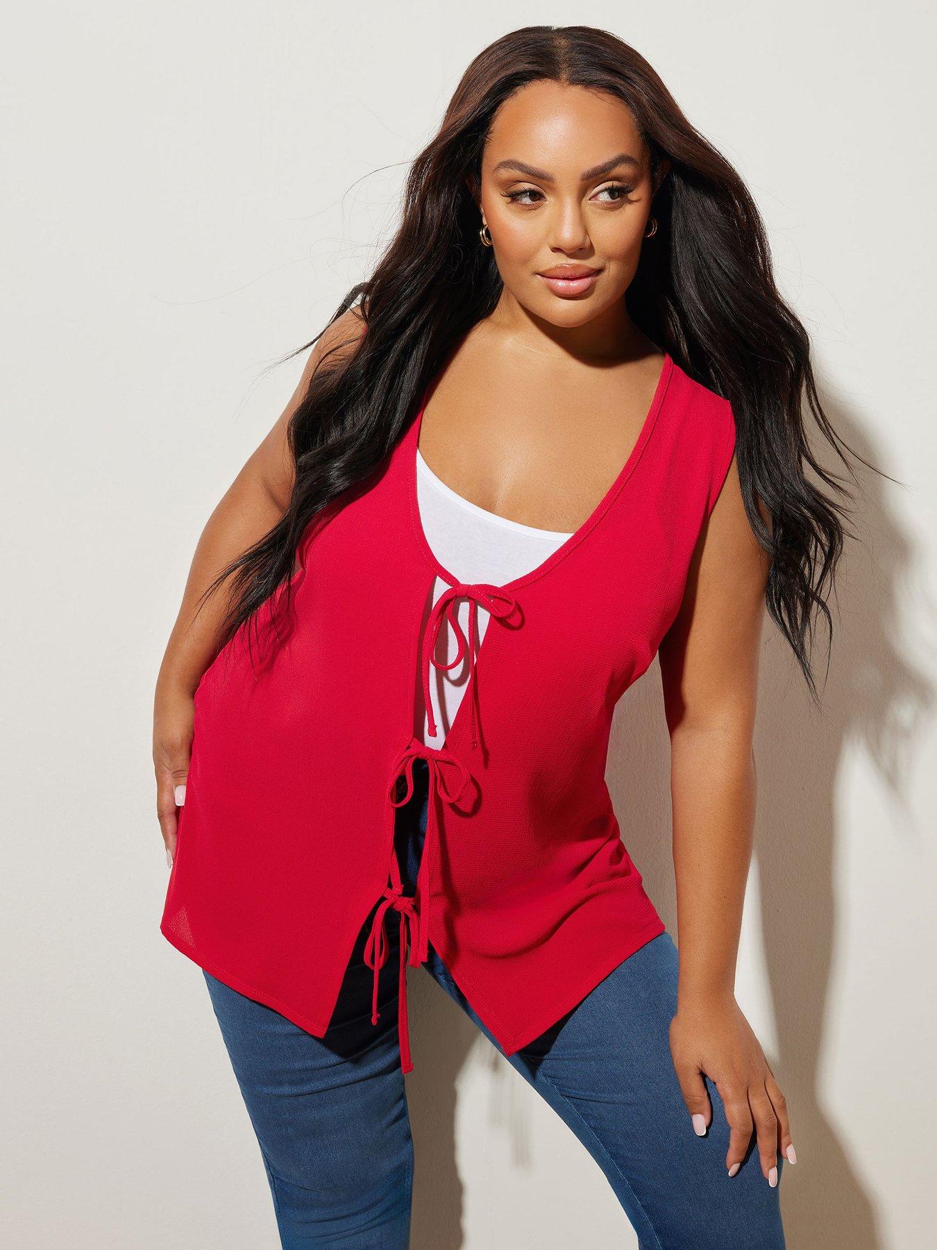 Image 1 of 4 of Yours Curve Tie Front Waistcoat - Red