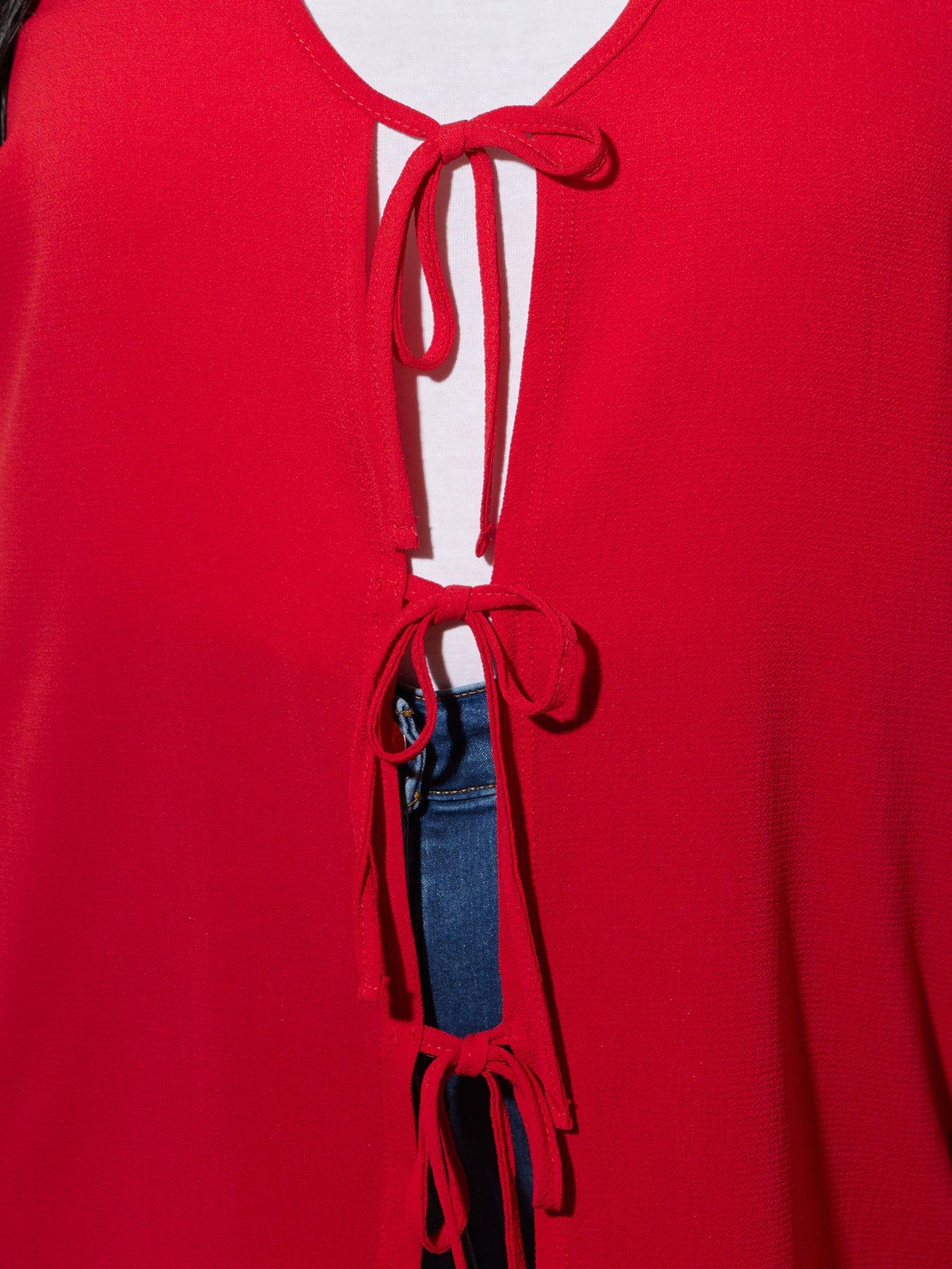 Image 4 of 4 of Yours Curve Tie Front Waistcoat - Red