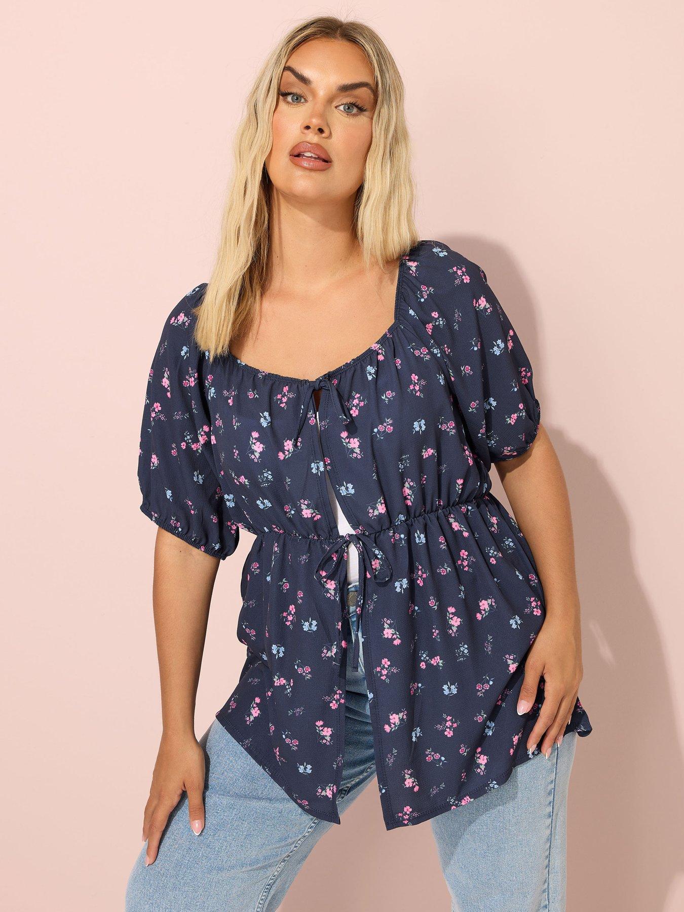 undefined Curve Tie Front Milkmaid Top - Blue