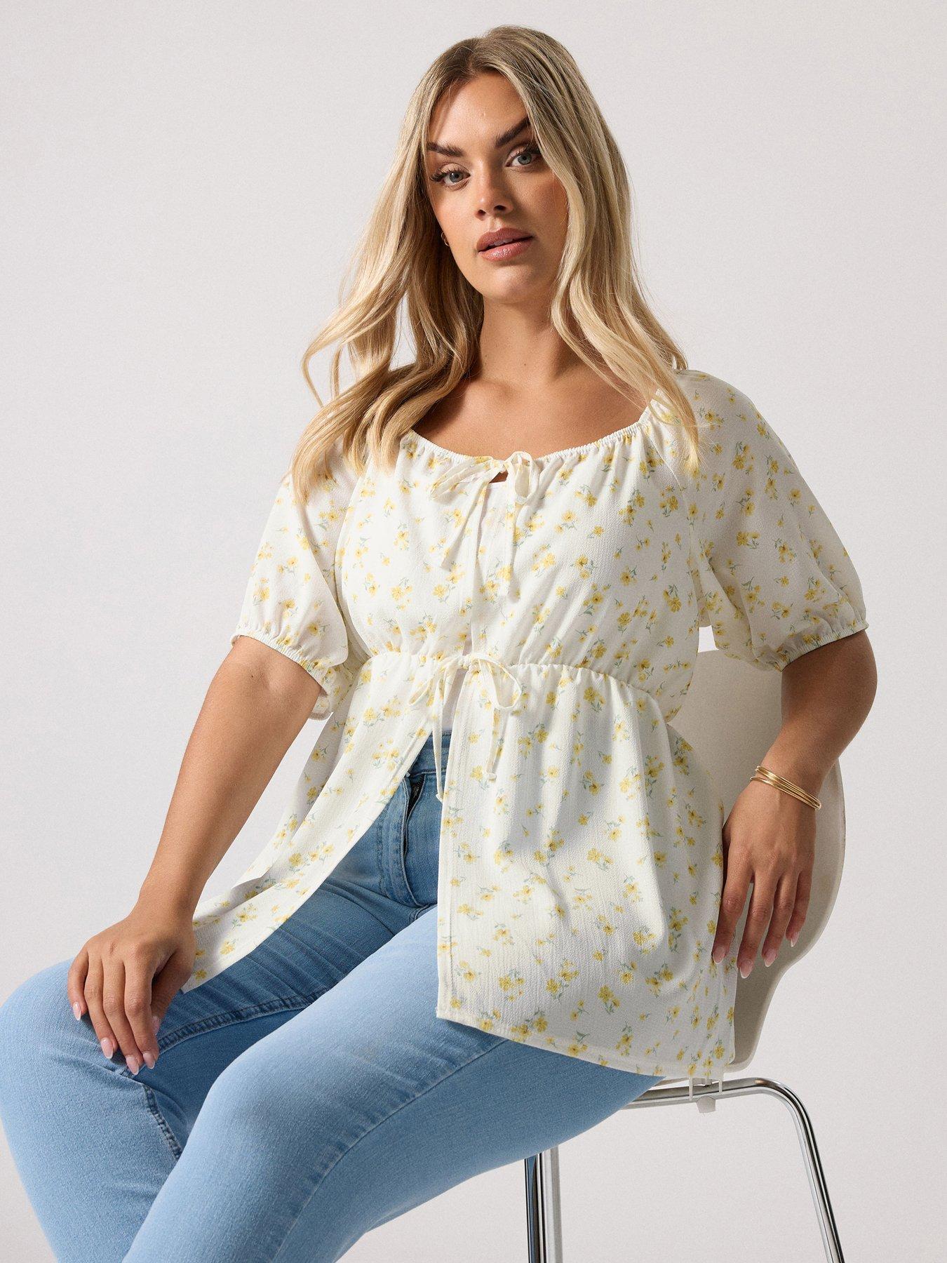 undefined Curve Tie Front Milkmaid Top - Yellow