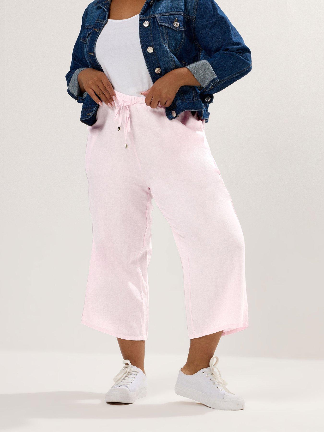 undefined Curve Linen Tie Waist Culottes - Pink