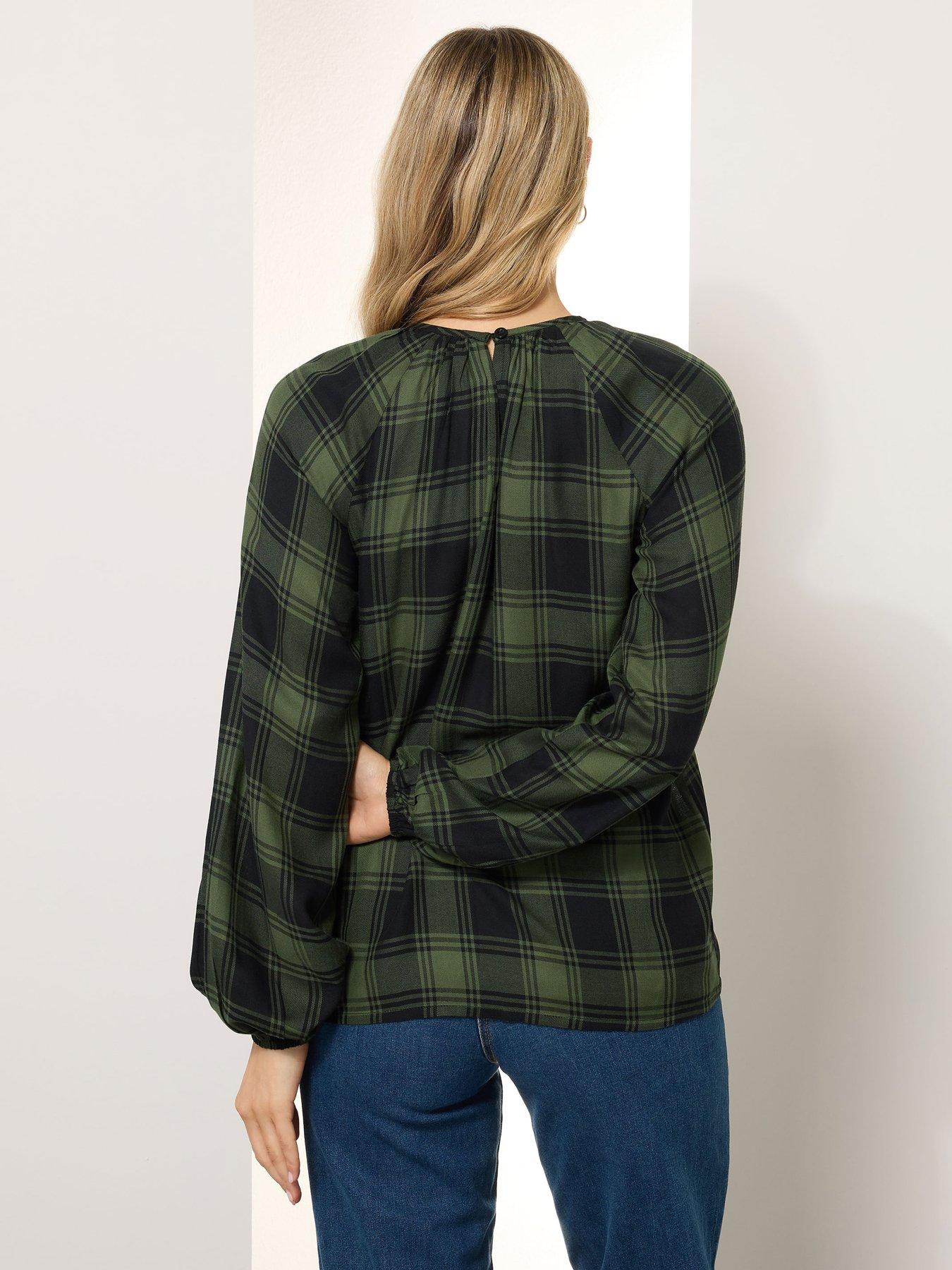 Image 2 of 4 of Long Tall Sally Check Balloon Sleeve Blouse - Green
