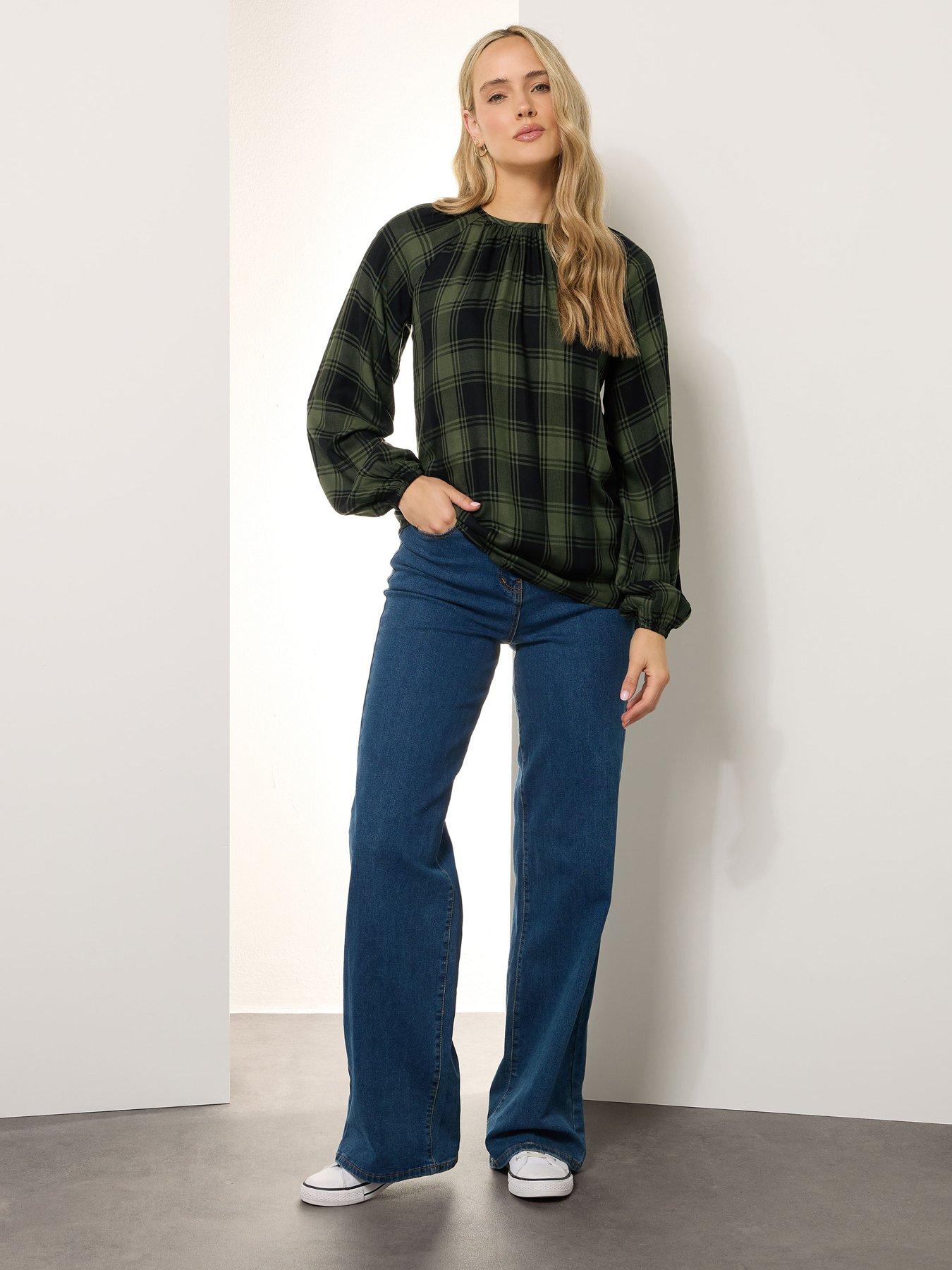Image 3 of 4 of Long Tall Sally Check Balloon Sleeve Blouse - Green