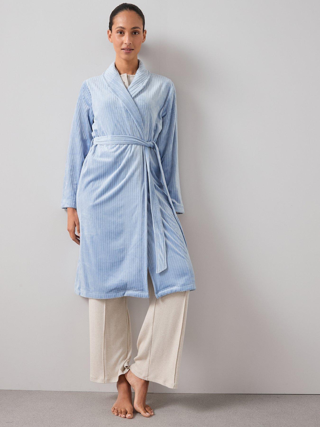 The Very Collection Velour Rib Dressing Gown - Blue
