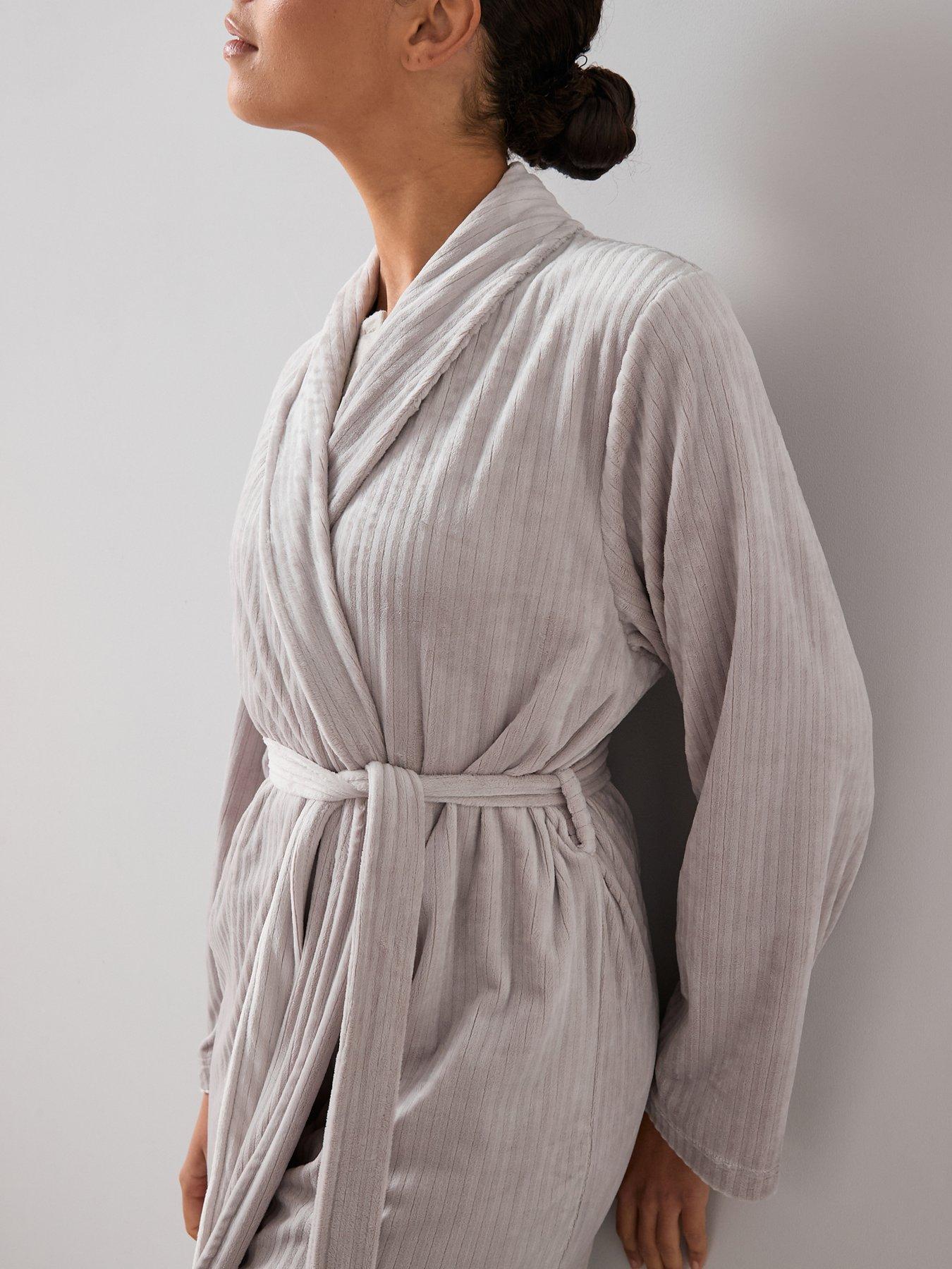Image 1 of 6 of The Very Collection Velour Rib Dressing Gown - Grey