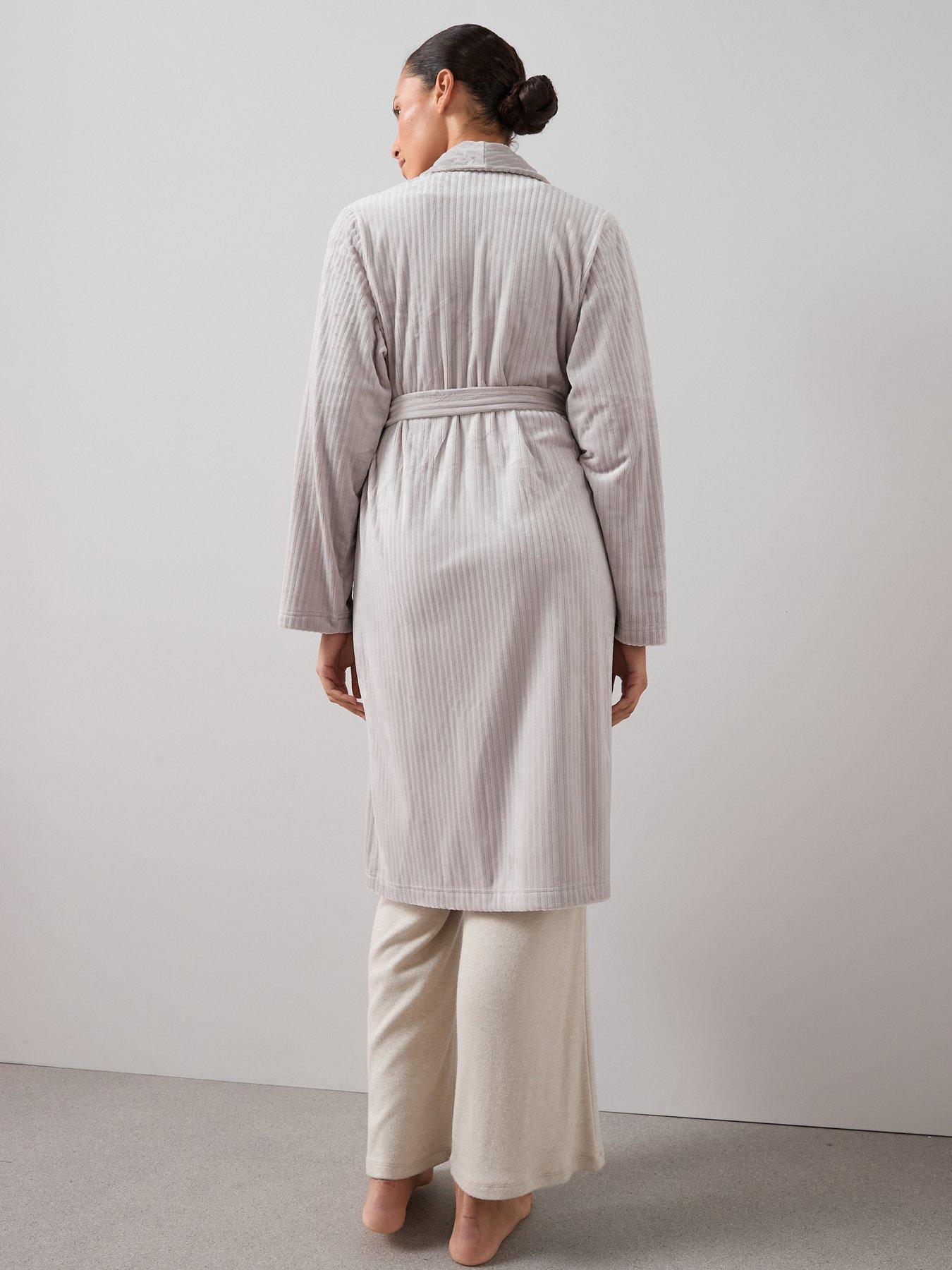 Image 2 of 6 of The Very Collection Velour Rib Dressing Gown - Grey