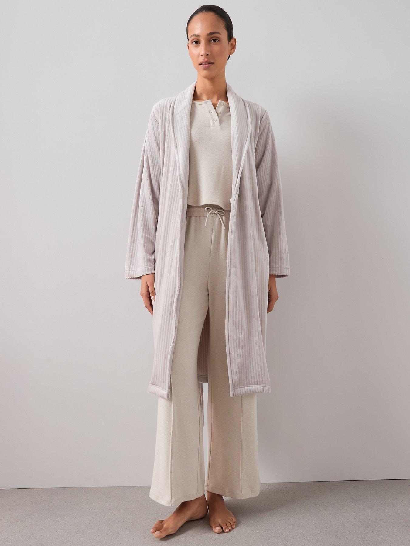 Image 3 of 6 of The Very Collection Velour Rib Dressing Gown - Grey