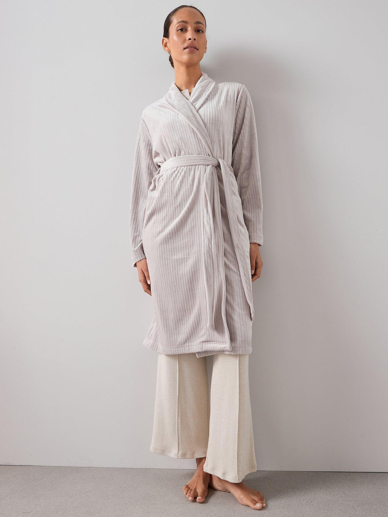 Image 4 of 6 of The Very Collection Velour Rib Dressing Gown - Grey