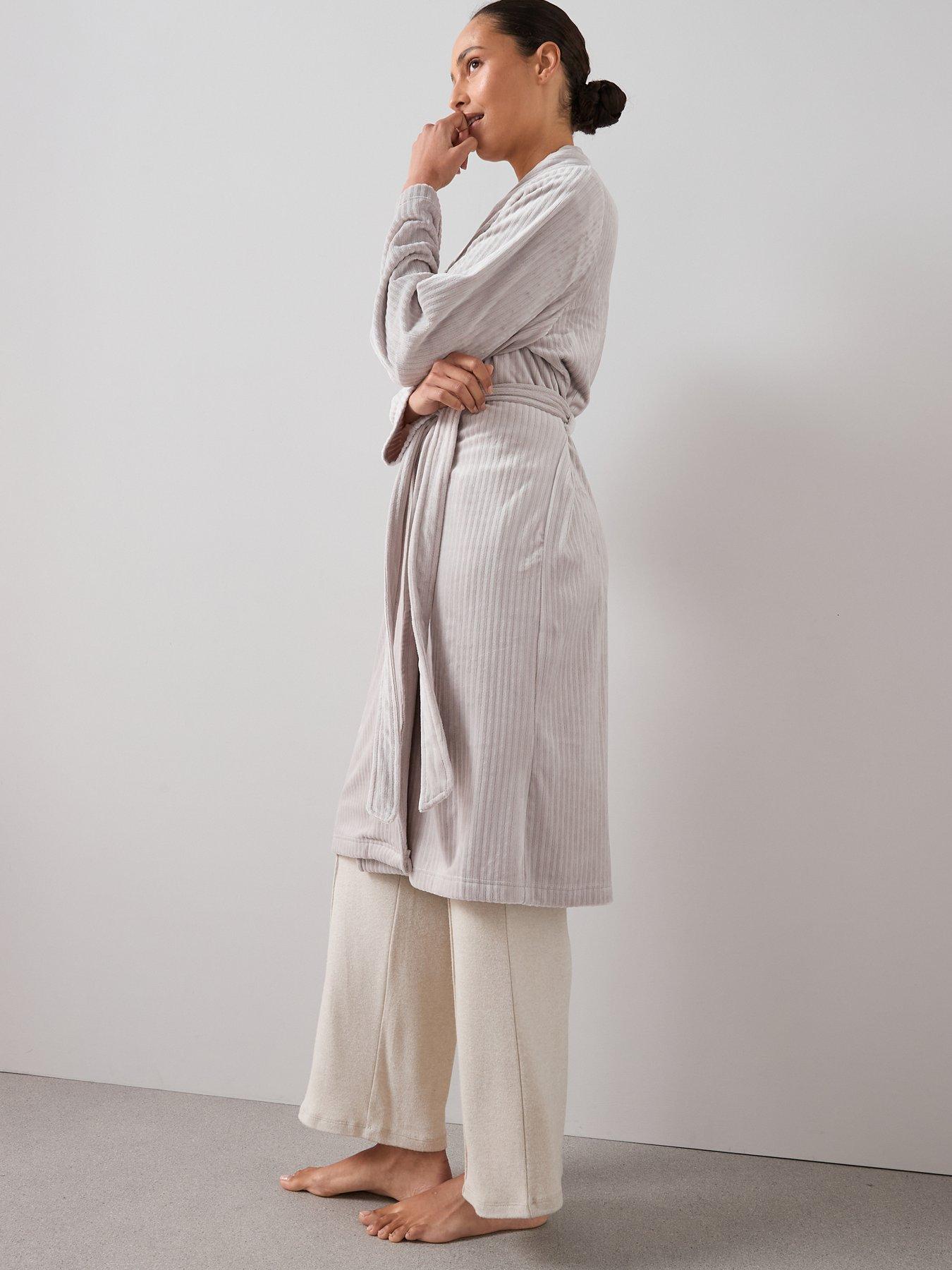 Image 5 of 6 of The Very Collection Velour Rib Dressing Gown - Grey