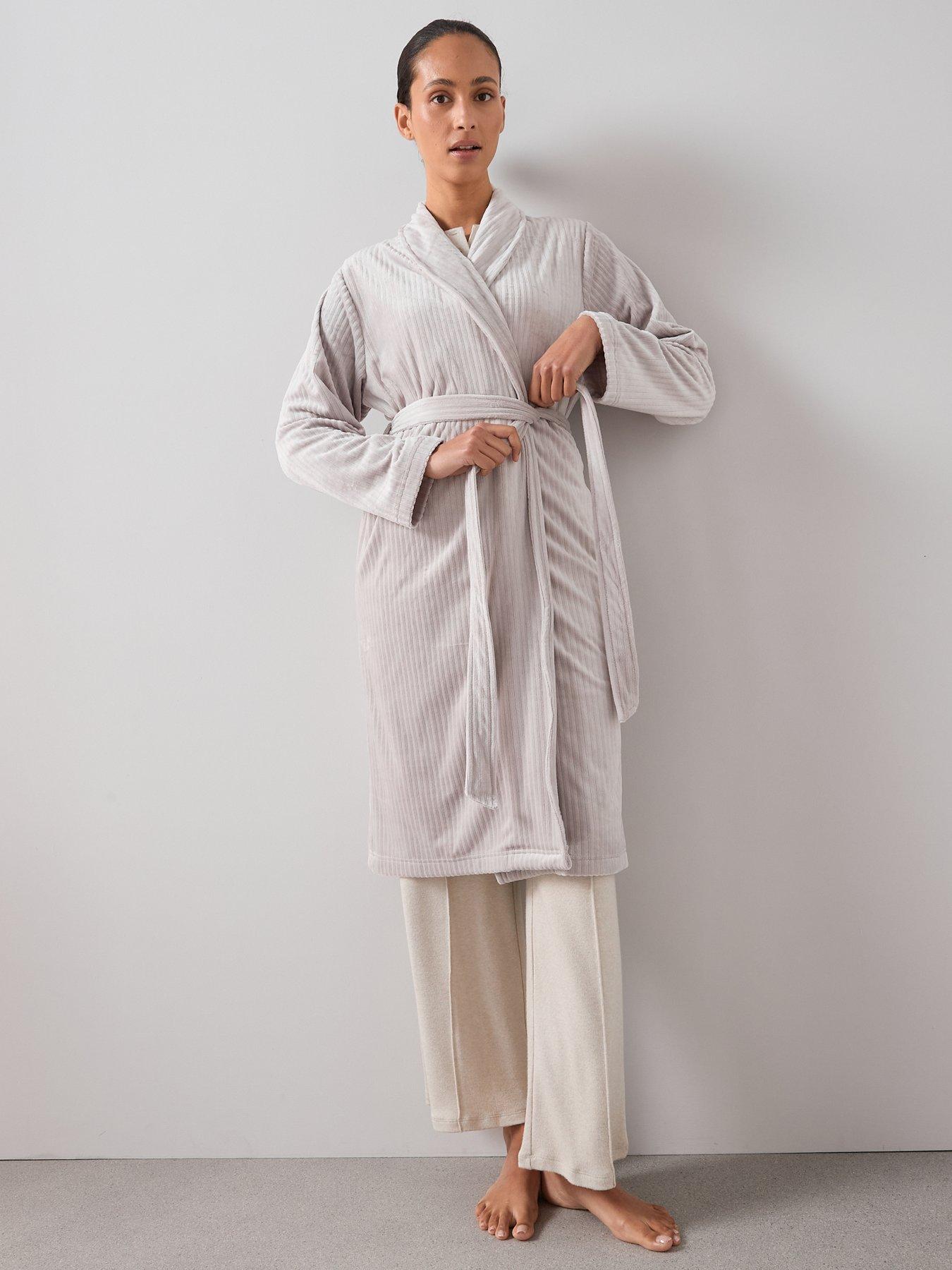Image 6 of 6 of The Very Collection Velour Rib Dressing Gown - Grey