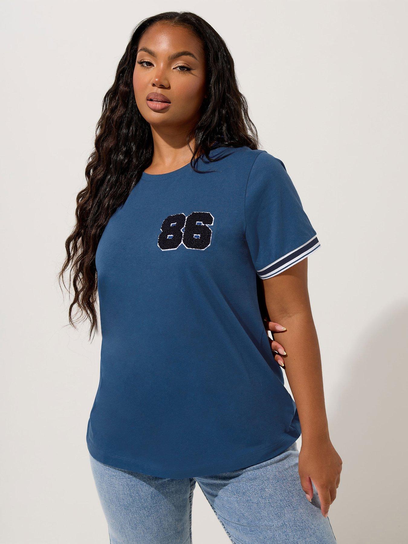 undefined Curve Varsity Trim T-Shirt - Blue