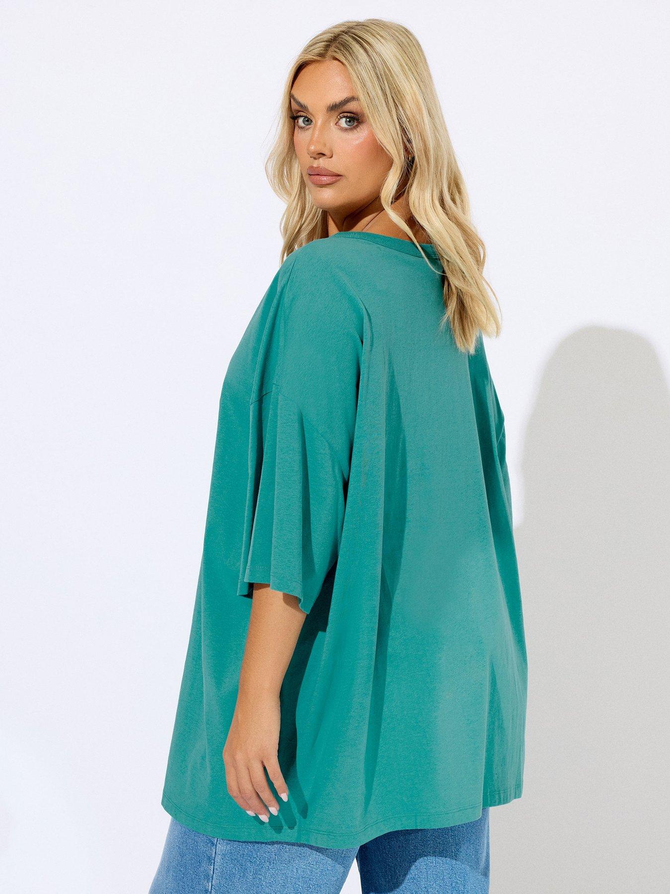 Image 2 of 4 of Yours Curve Oversized Boxy T-Shirt - Blue