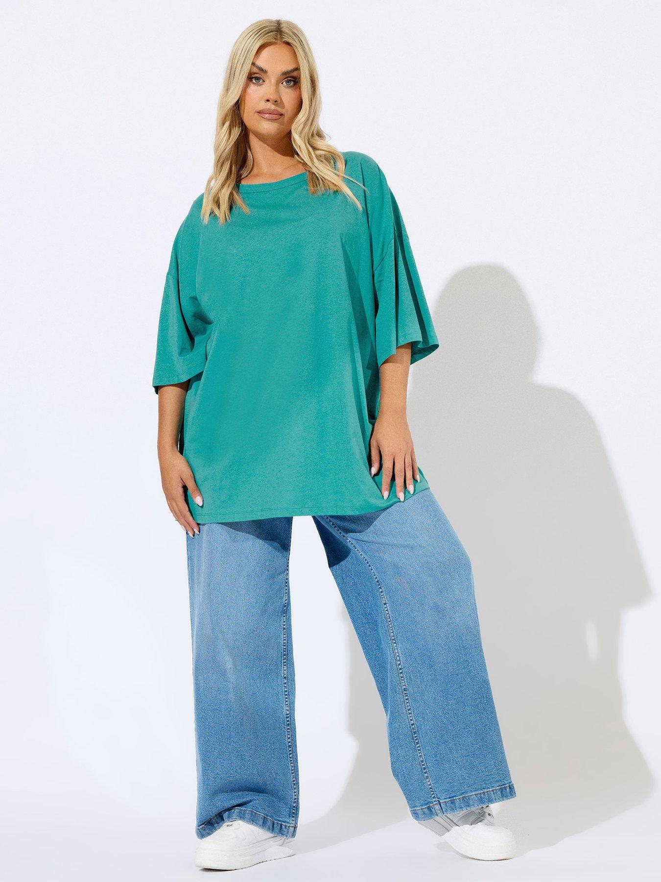 Image 3 of 4 of Yours Curve Oversized Boxy T-Shirt - Blue