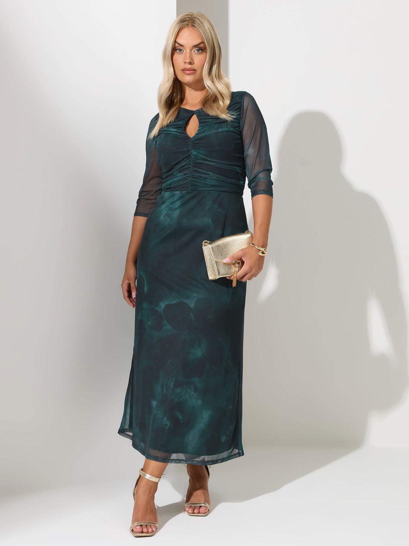 undefined Curve Keyhole Mesh Dress - Blue