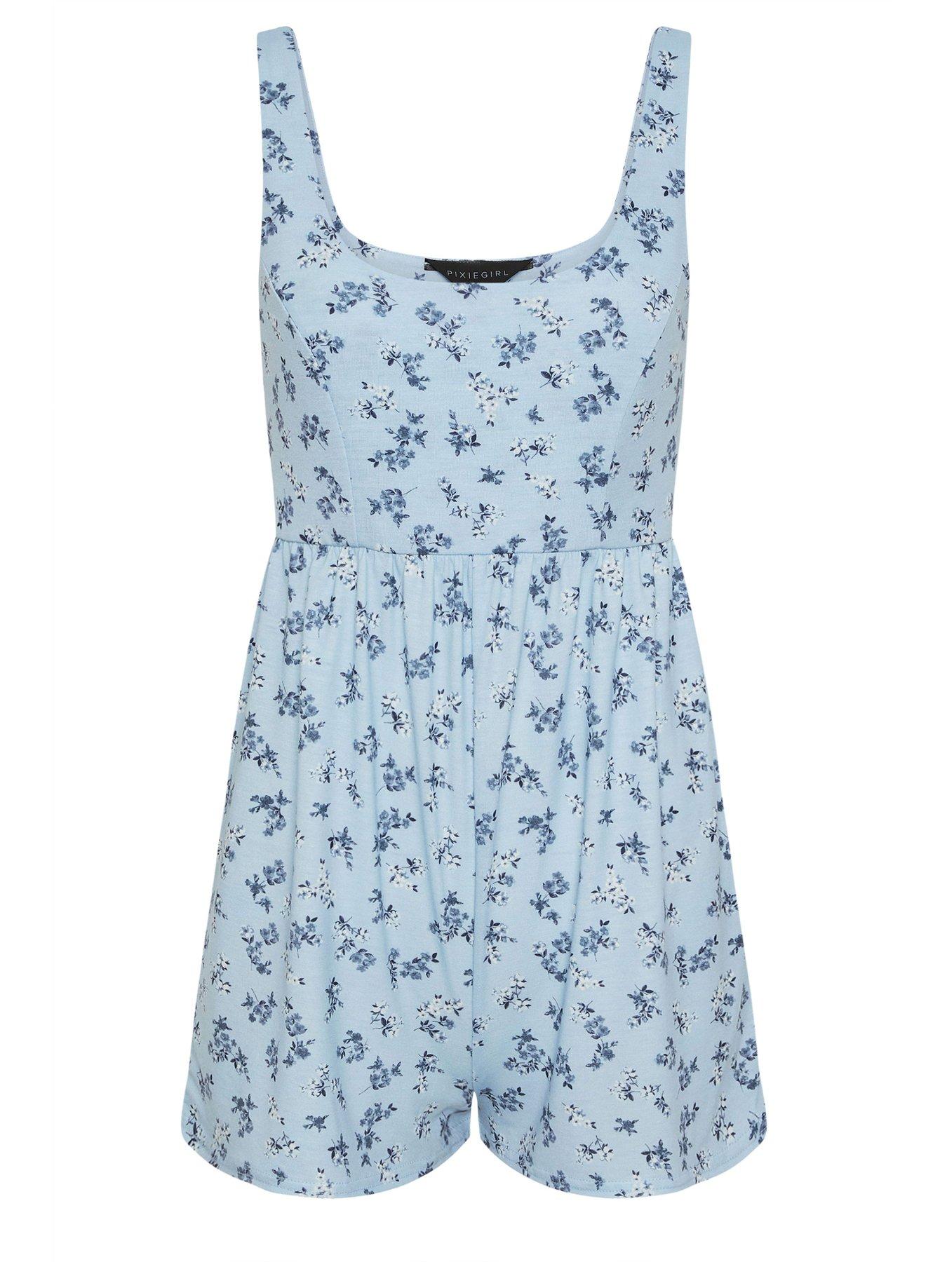 Image 5 of 5 of PixieGirl Petite Vintage Ditsy Playsuit - Blue