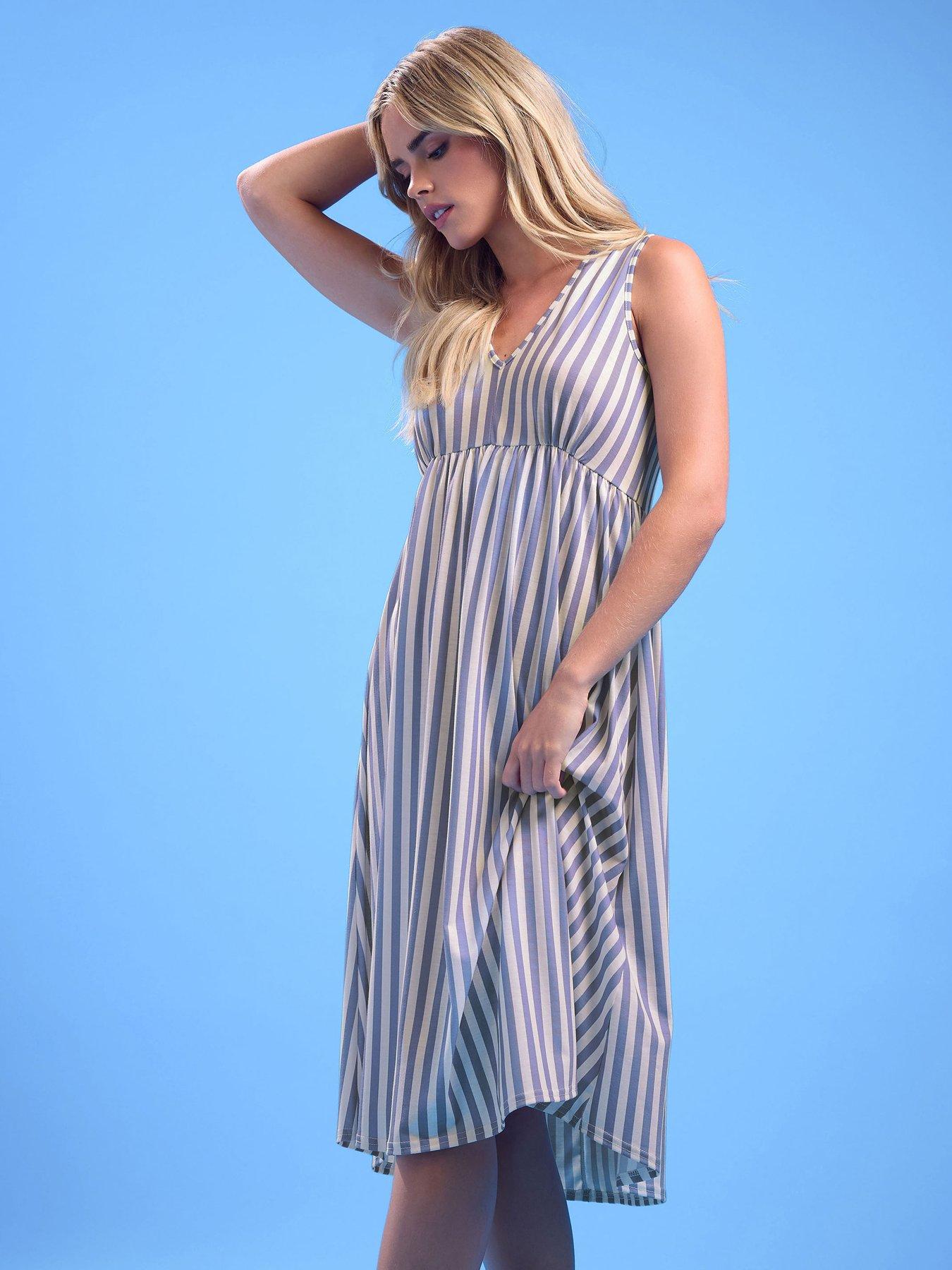 undefined Petite V-neck Stripe Midi Dress