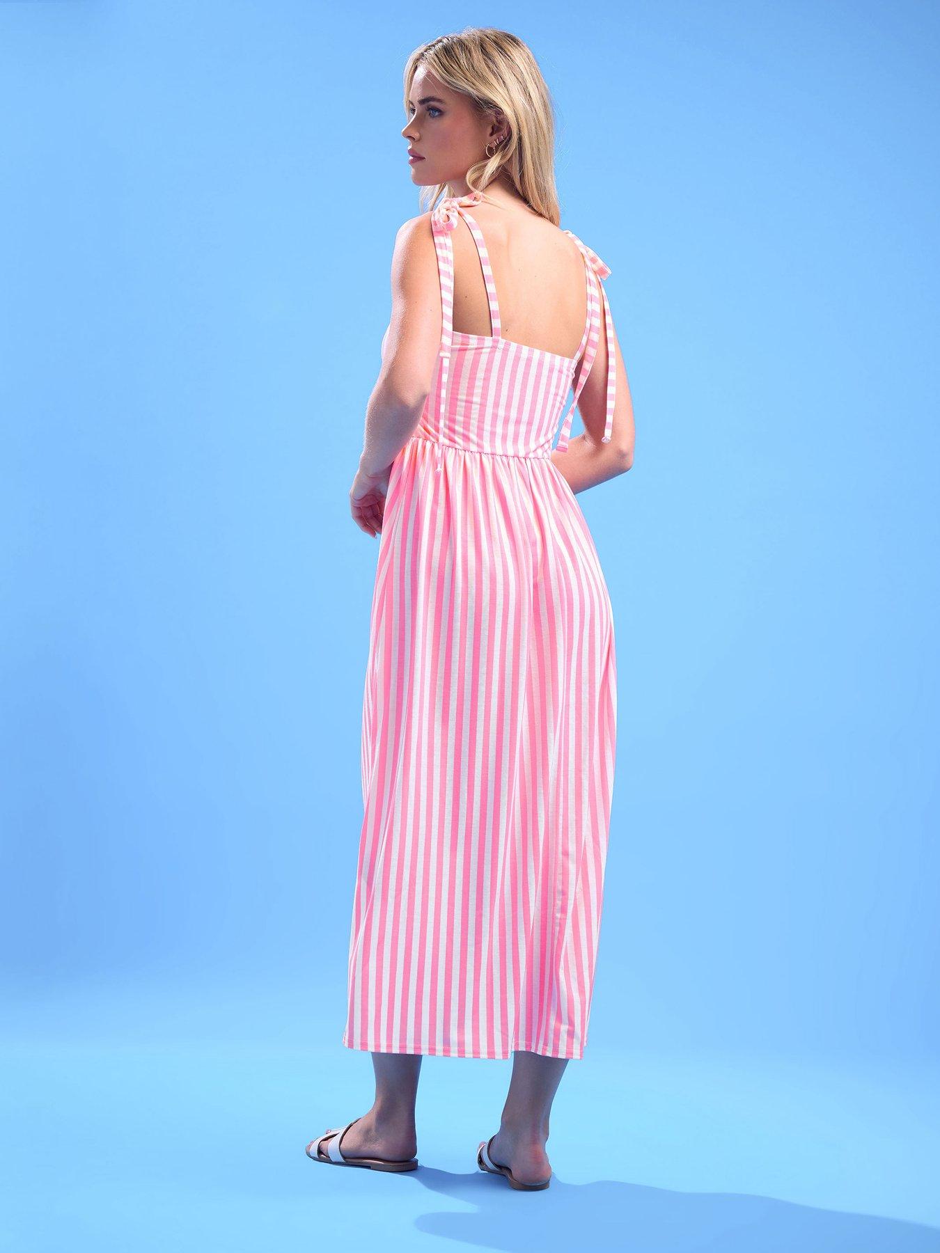 Image 2 of 5 of PixieGirl Petite Stripe Tie Shoulder Maxi Dress - Pink
