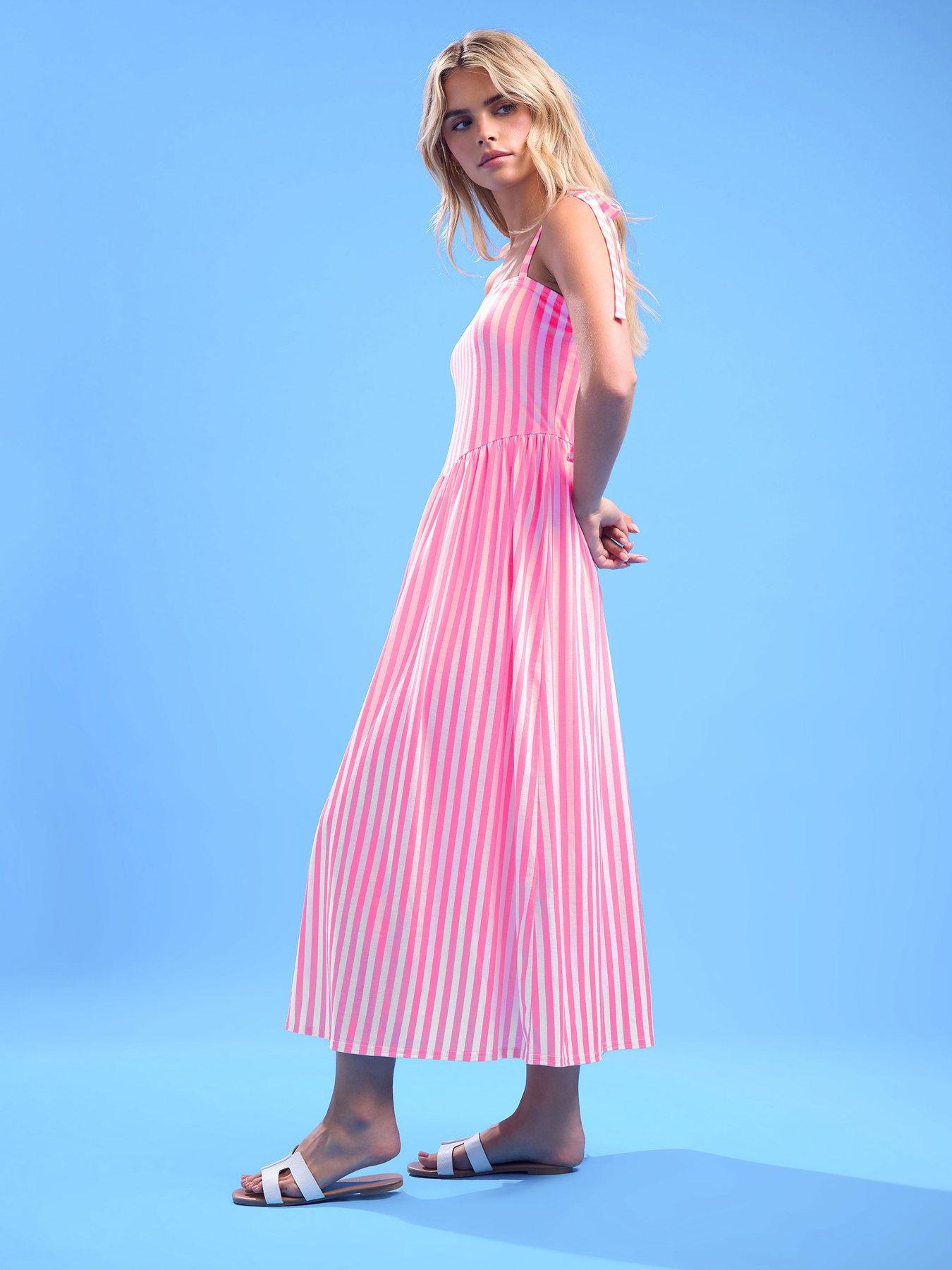 Image 3 of 5 of PixieGirl Petite Stripe Tie Shoulder Maxi Dress - Pink