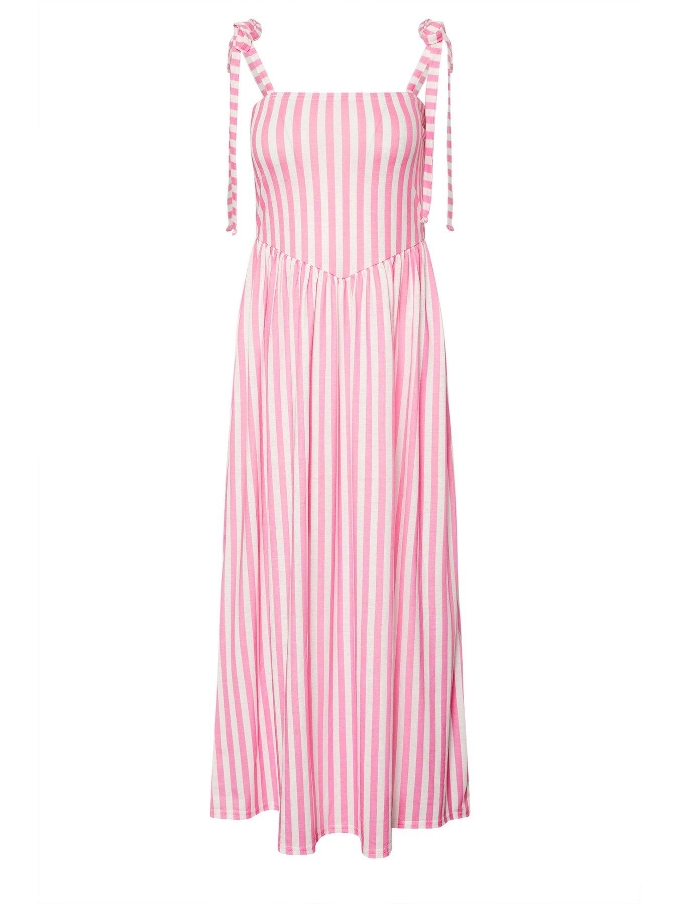 Image 5 of 5 of PixieGirl Petite Stripe Tie Shoulder Maxi Dress - Pink