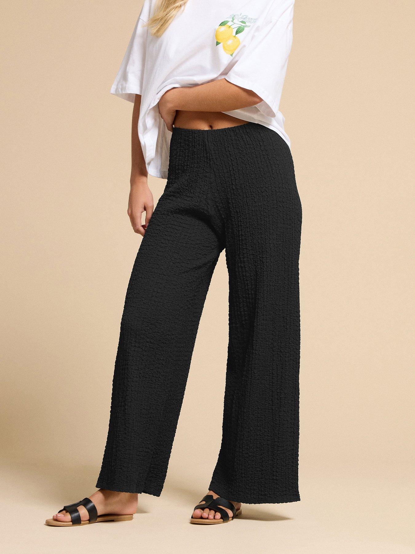 undefined Petite Textured Wide Leg Trouser - Black