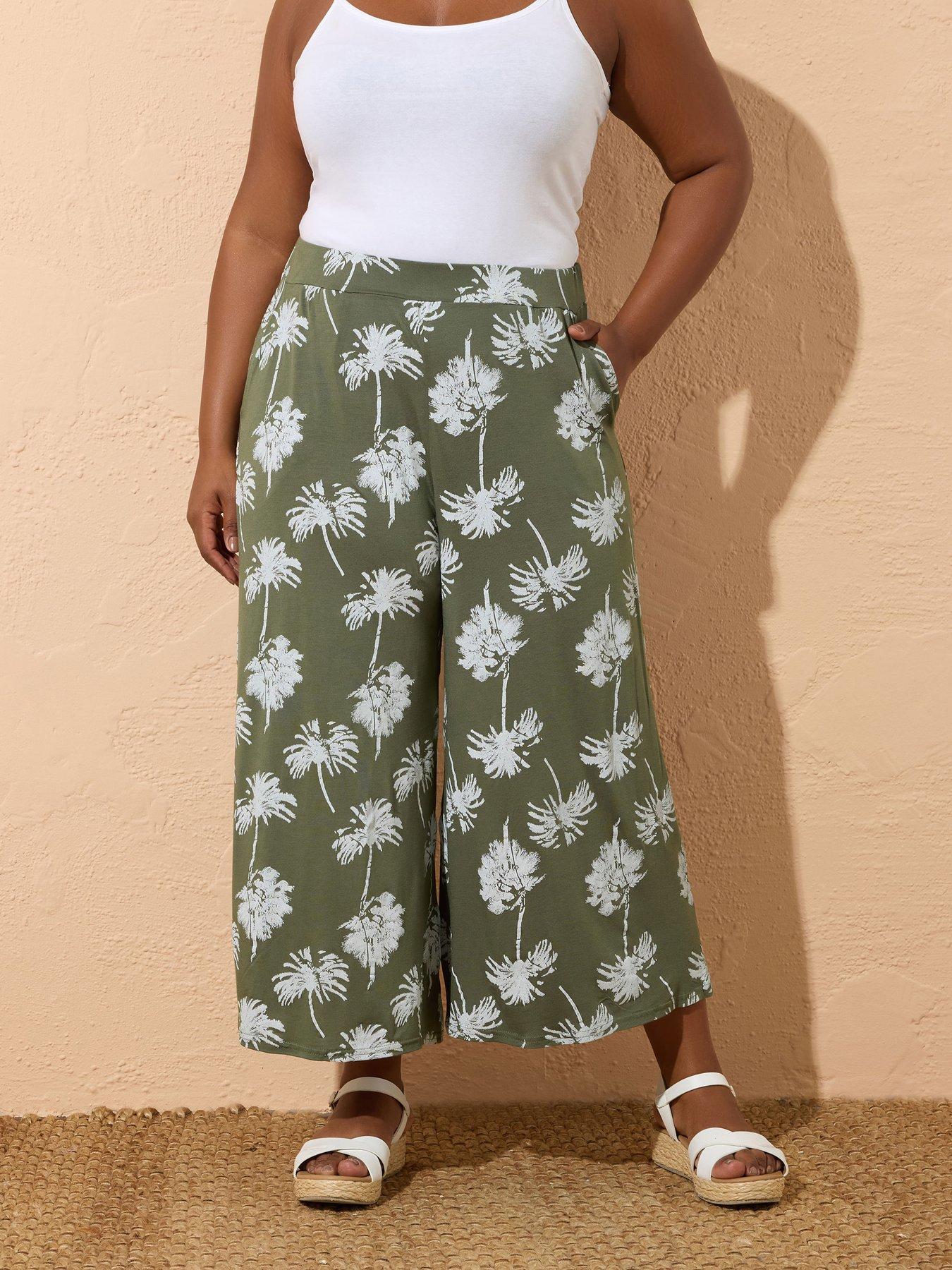 undefined Curve Palm Print Midaxi Culotte - Green