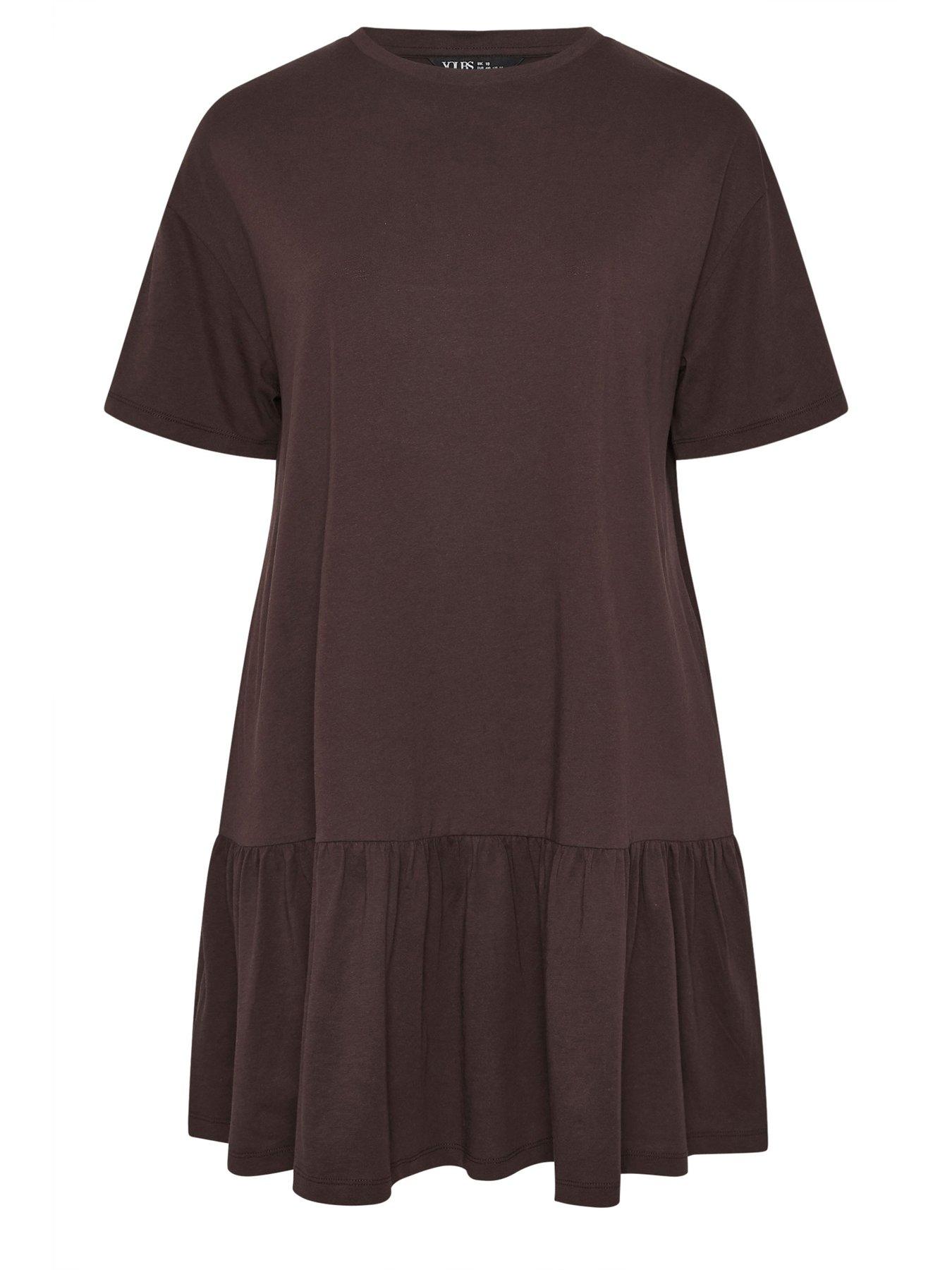 Image 5 of 5 of Yours Curve Peplum Drop Shoulder Dress - Brown