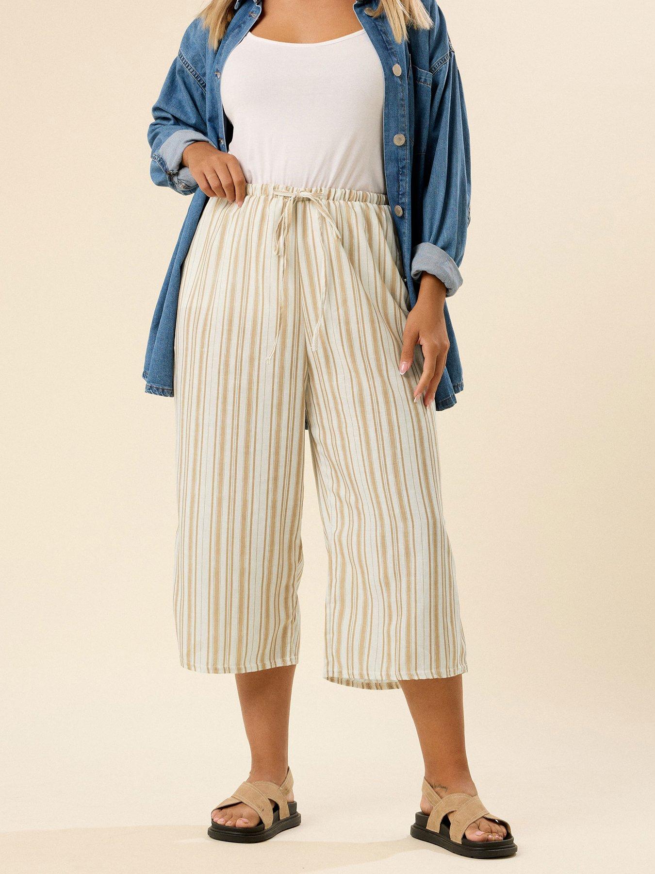 undefined Curve Linen Look Culotte - Natural/Brown Stripe