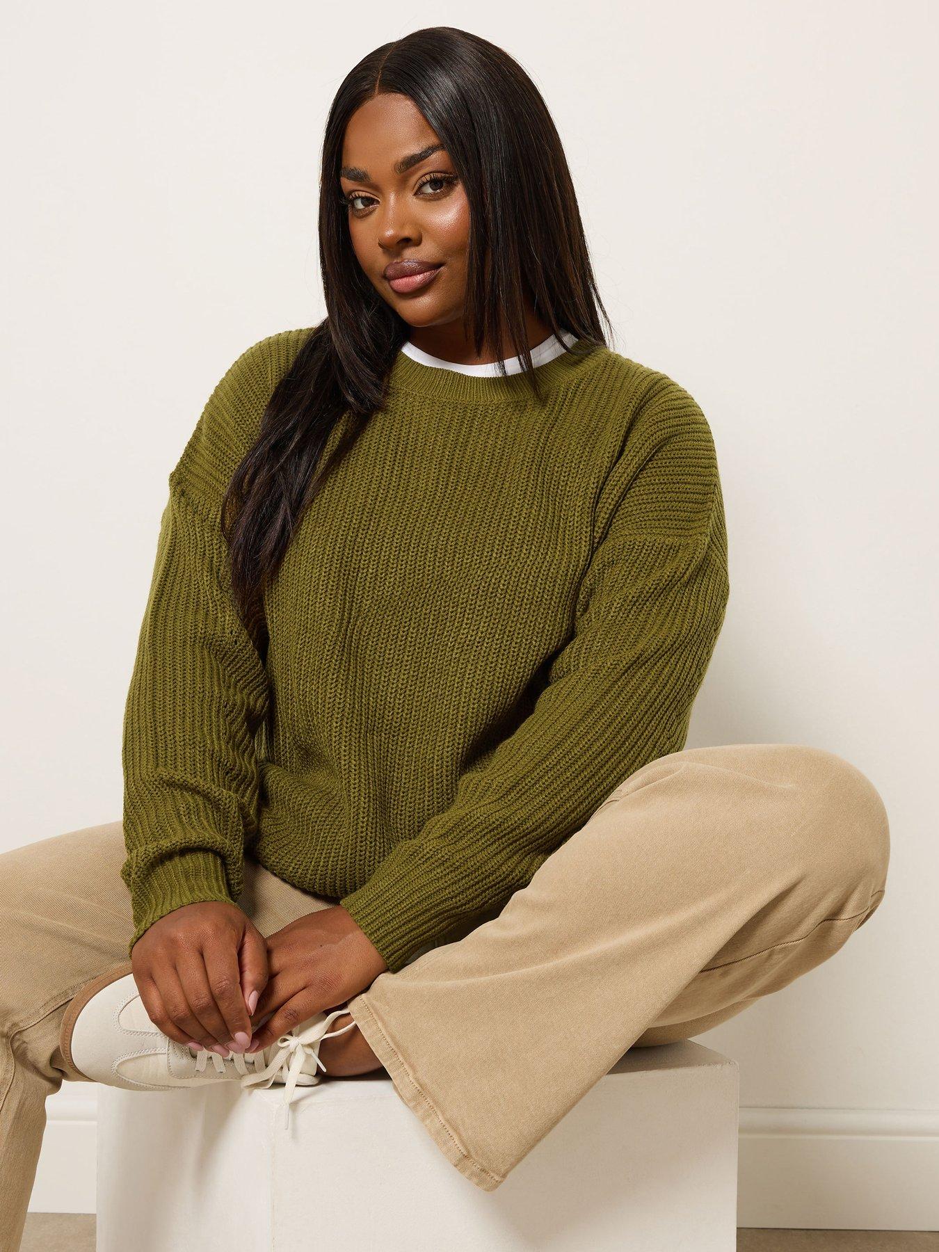 undefined Curve Drop Shoulder Jumper - Olive Green