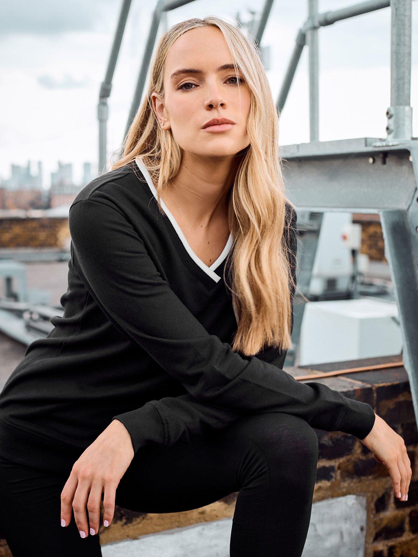 Long Tall Sally Rib V Neck Sweatshirt - Black