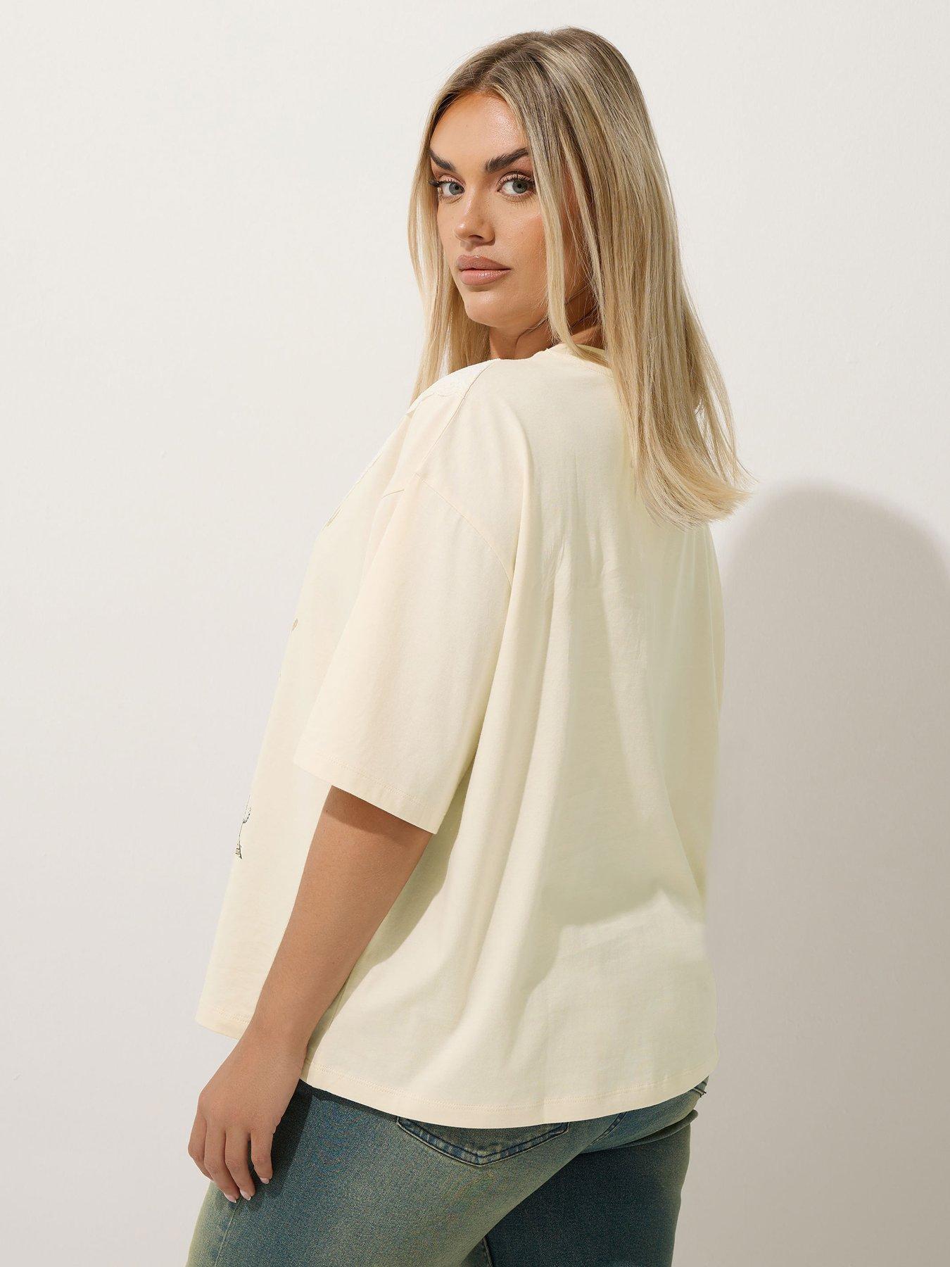 Image 2 of 4 of Yours Curve Western Acid Wash Lace T-Shirt - Natural