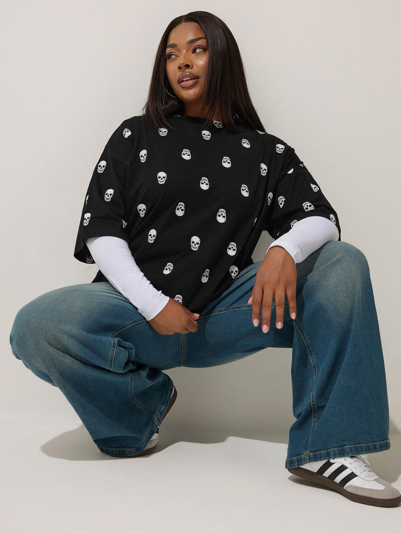 undefined Curve Skull Print T-Shirt - Black