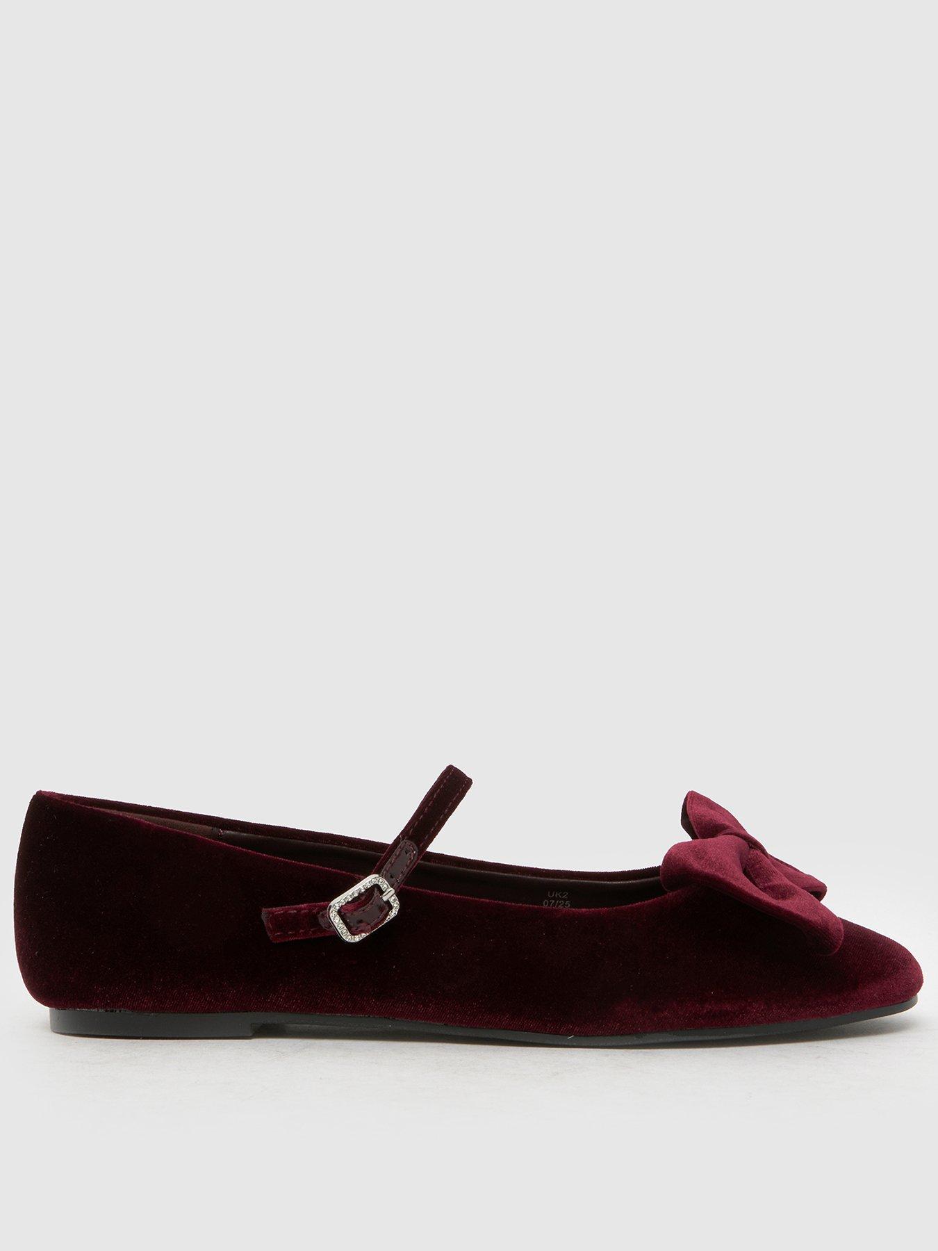 Schuh Junior Laffy Velvet Bow Ballerina Shoes - Dark Red