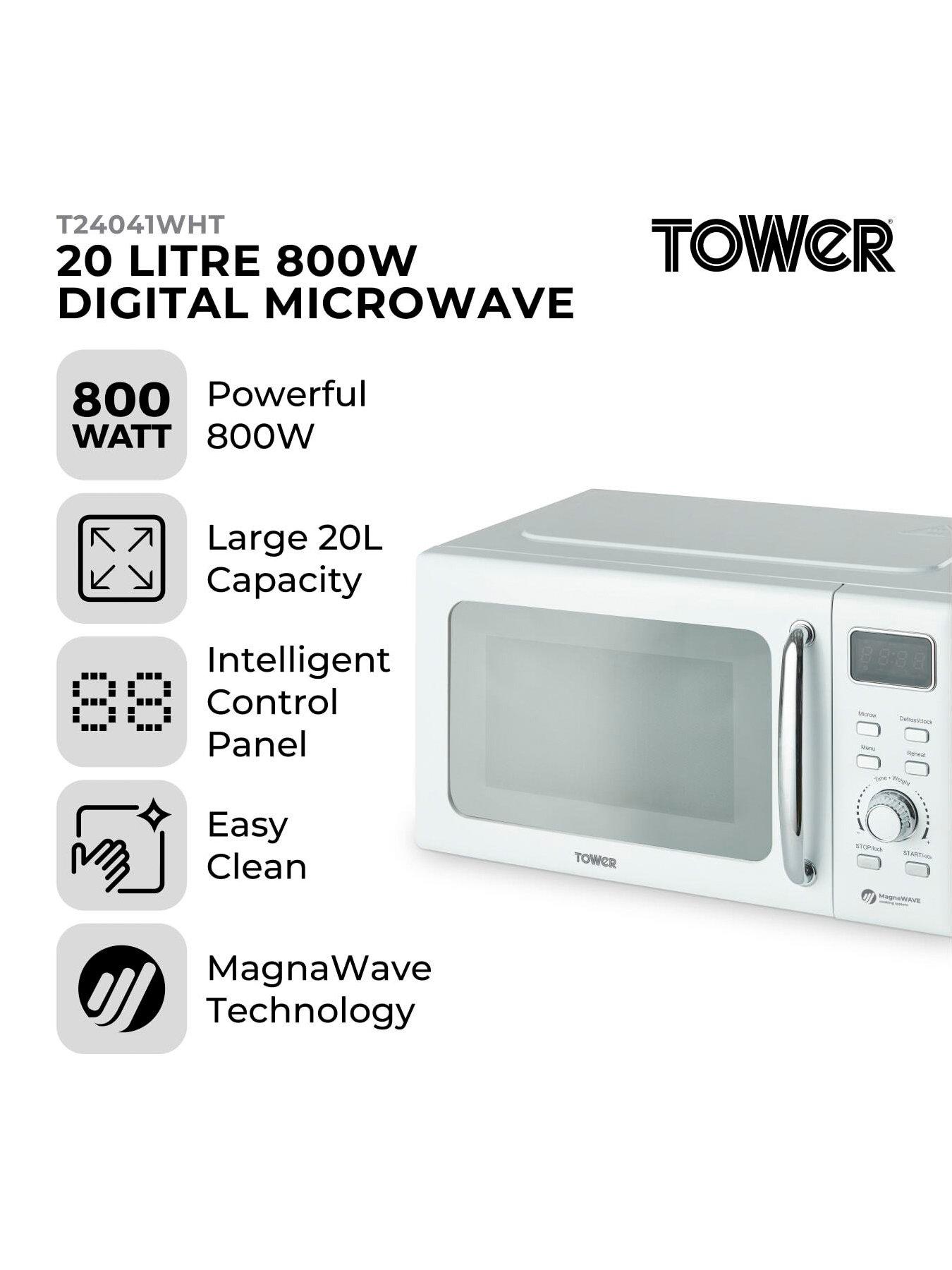 Image 2 of 6 of Tower T24041WHT Digital 800W Microwave - White &amp; Chrome