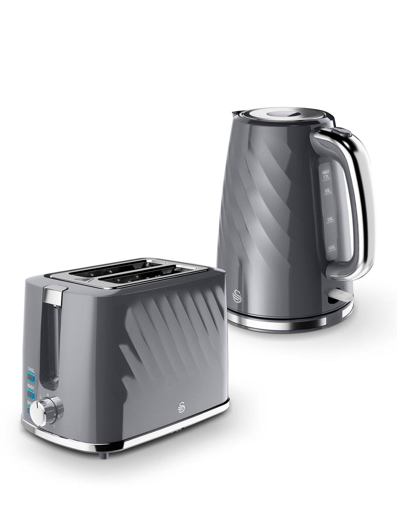 Swan Windsor Kitchen Set, 1.7L Fast Boil Kettle & 2 Slice Toaster - Grey