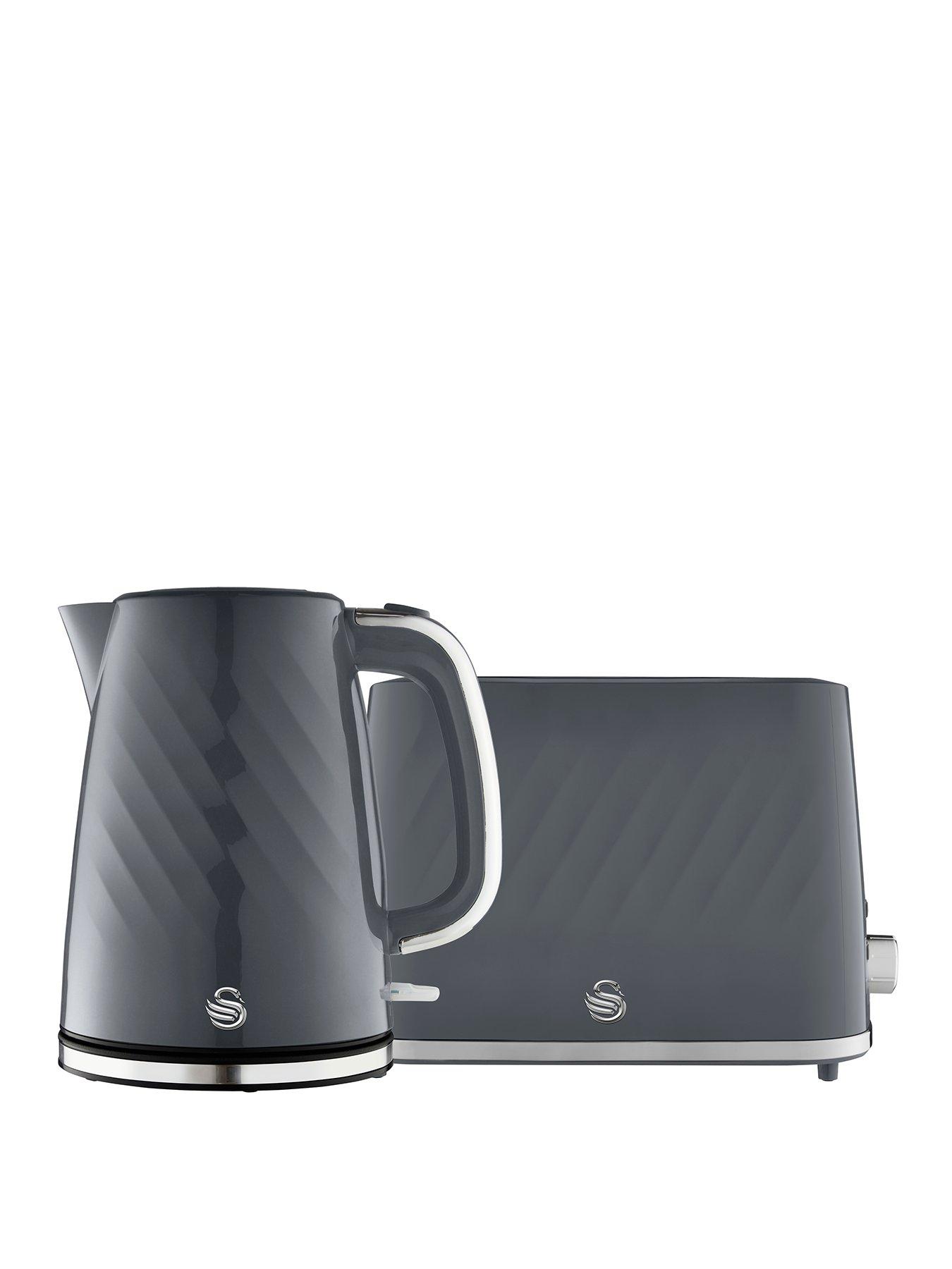 Swan Windsor Kitchen Set, 1.7L Fast Boil Kettle & 2 Slice Toaster - Grey