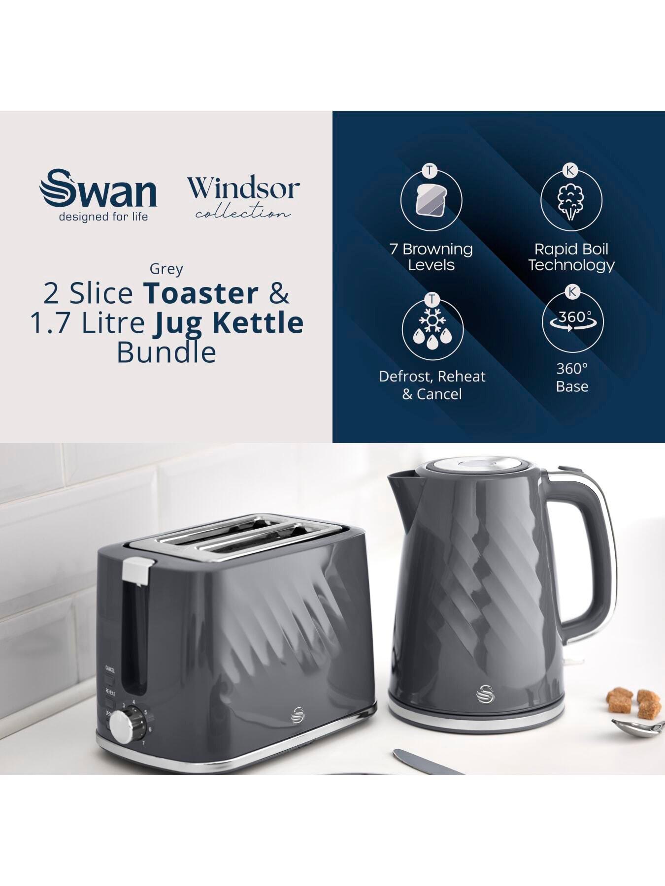 Image 2 of 7 of Swan Windsor Kitchen Set, 1.7L Fast Boil Kettle & 2 Slice Toaster - Grey