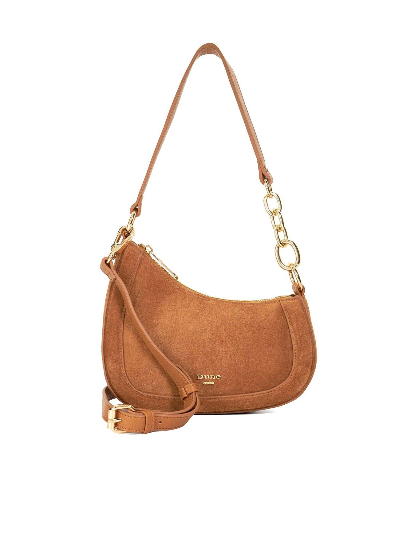 undefined Direction Suede Asymmetric Chain Detail Shoulder Bag - Tan
