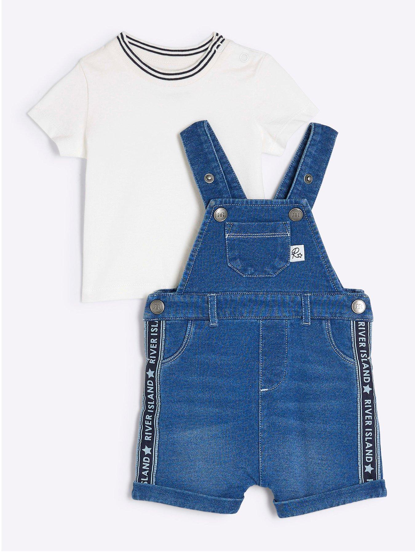 undefined Boys Denim Dungarees T-Shirt Set - Blue